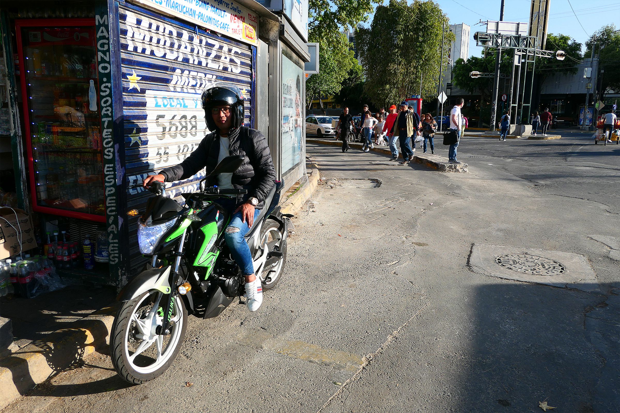Rosales on his motorcycle in Mexico City