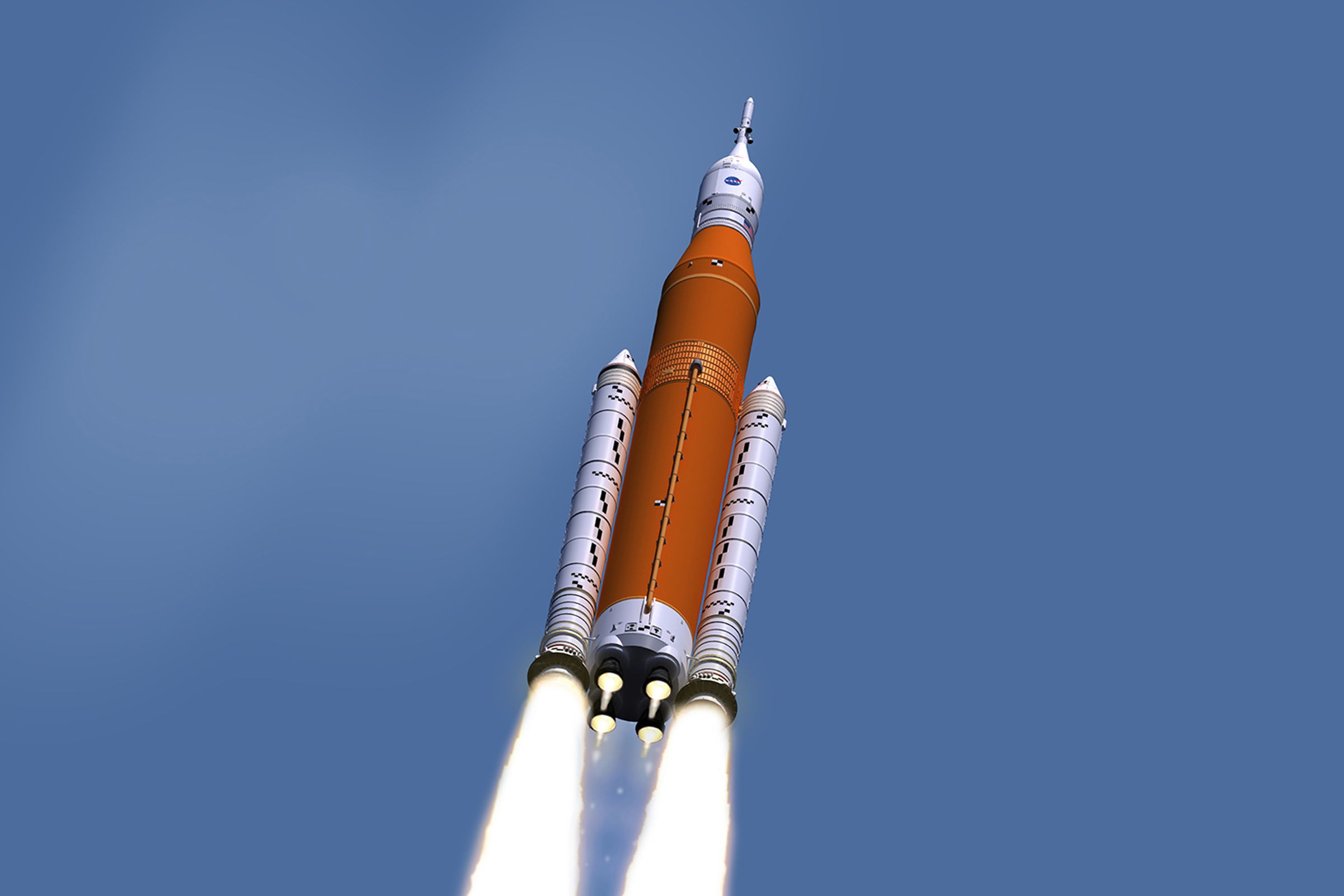 An artistic rendering of the Space Launch System, which was derived from the Ares V vehicle