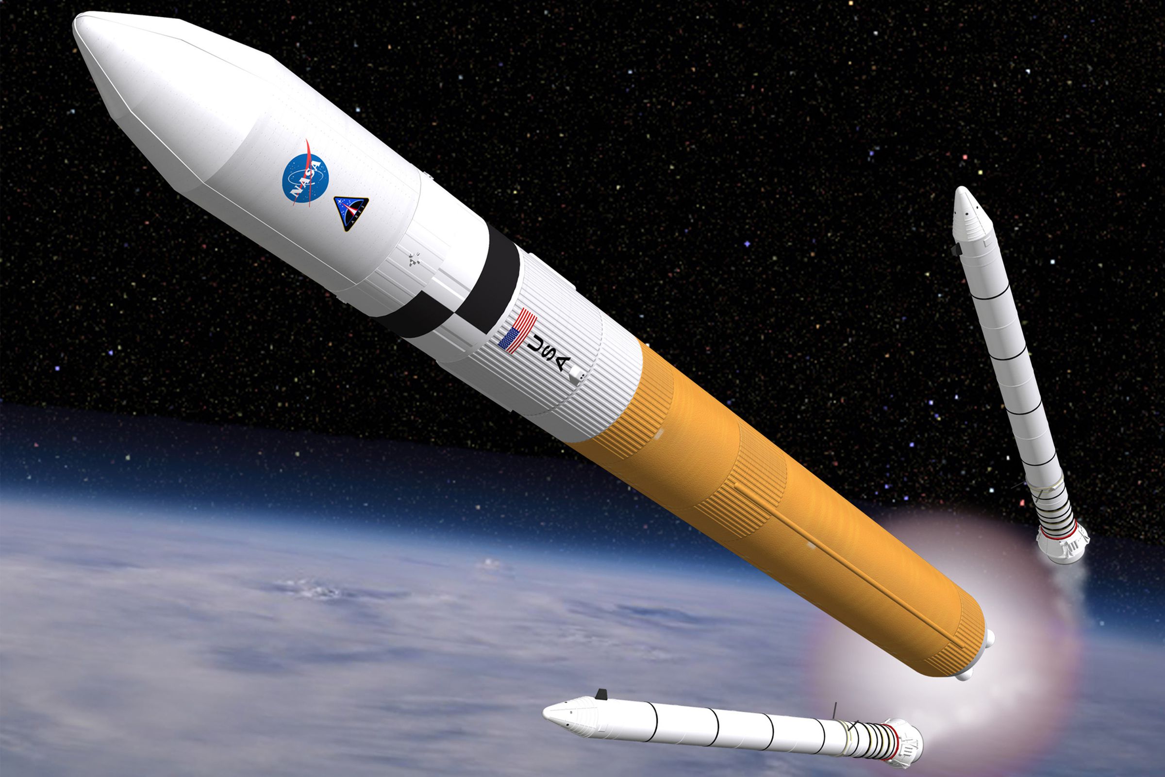 An artistic rendering of Ares V, which was proposed for the Constellation program