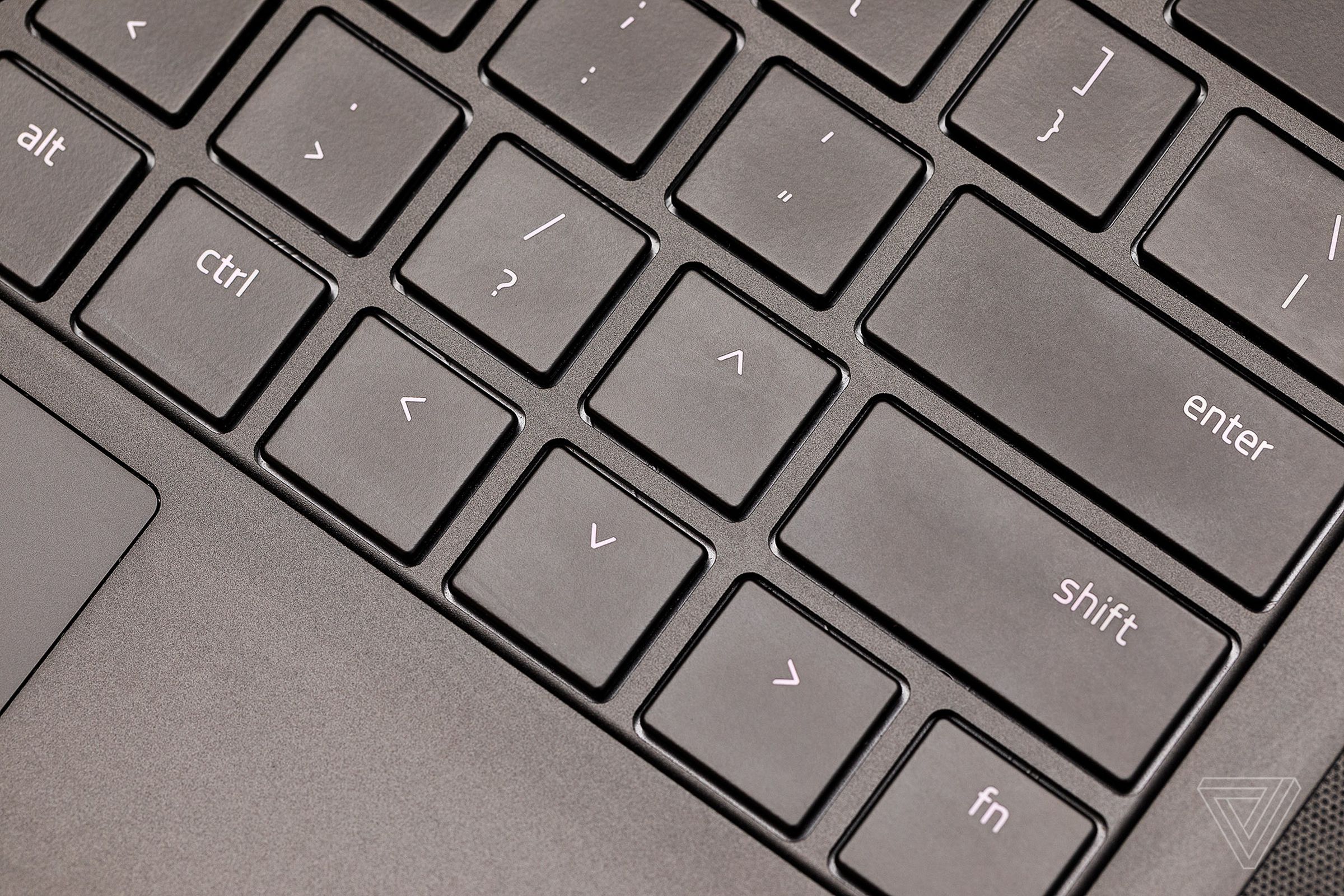 Here’s the scene of the crime: the up arrow is heinously wedged between the forward slash and shift keys.