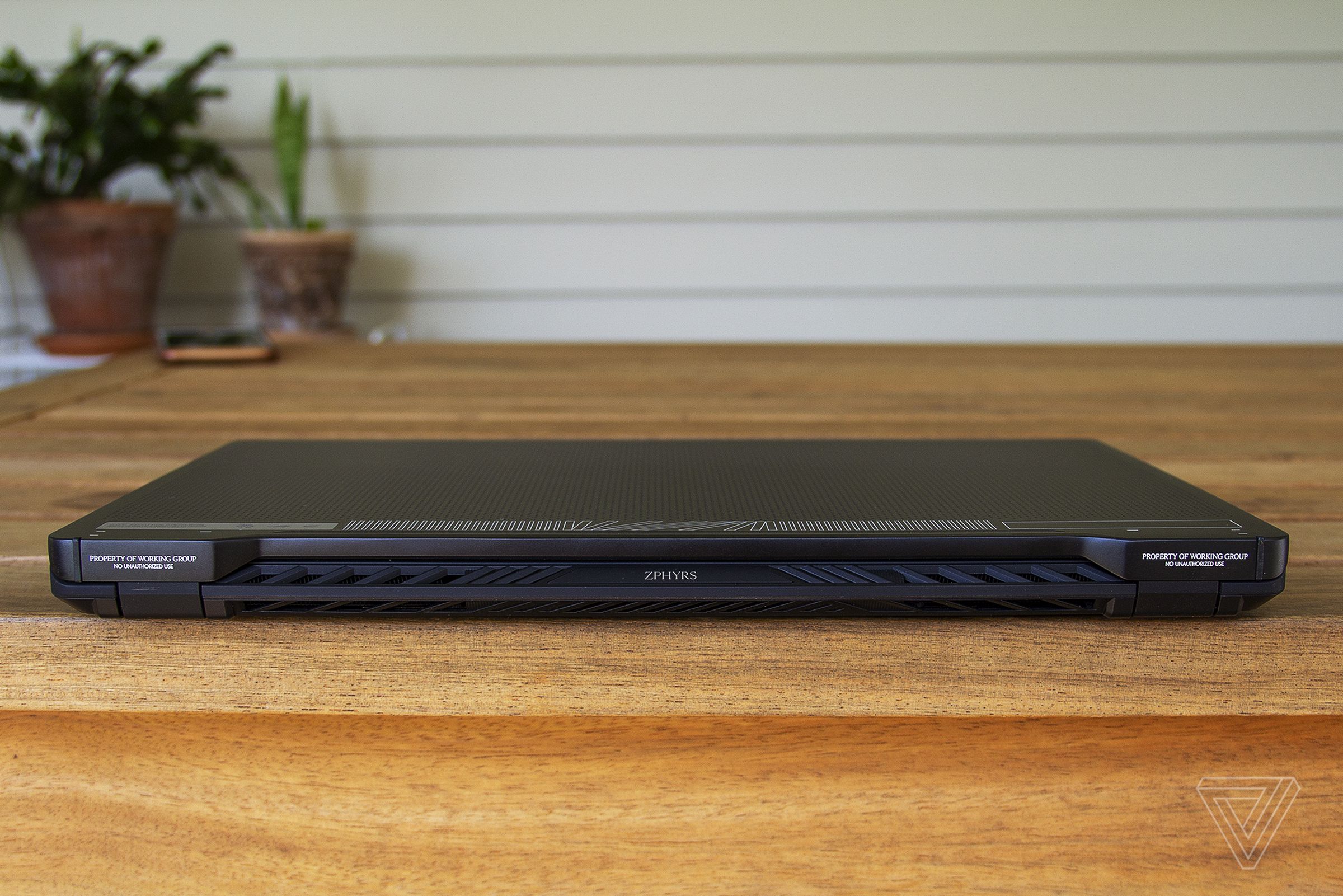 The Asus Zephyrus G14 ACRNM, closed, from the back.