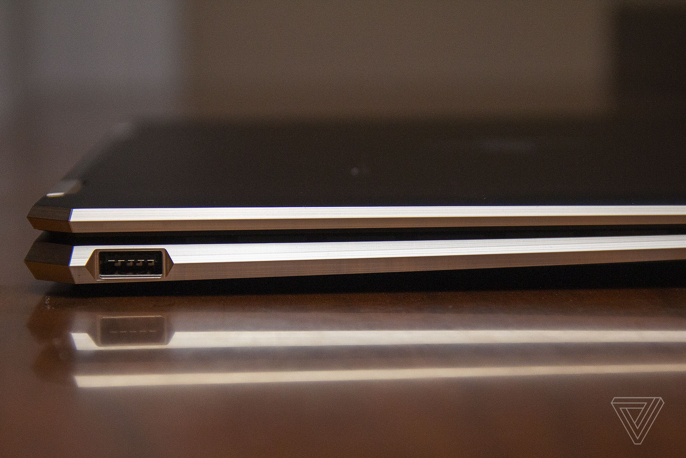 The back left corner of HP Spectre x360 14 up close.