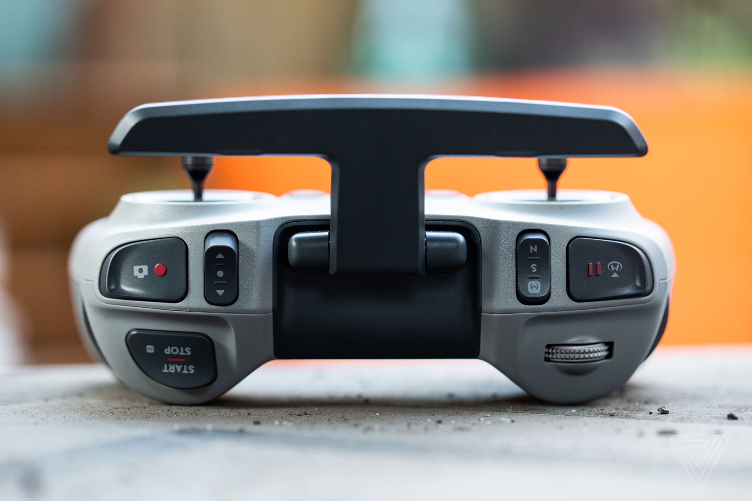 The FPV’s standard controller is compact and similar to DJI’s other drone controllers.
