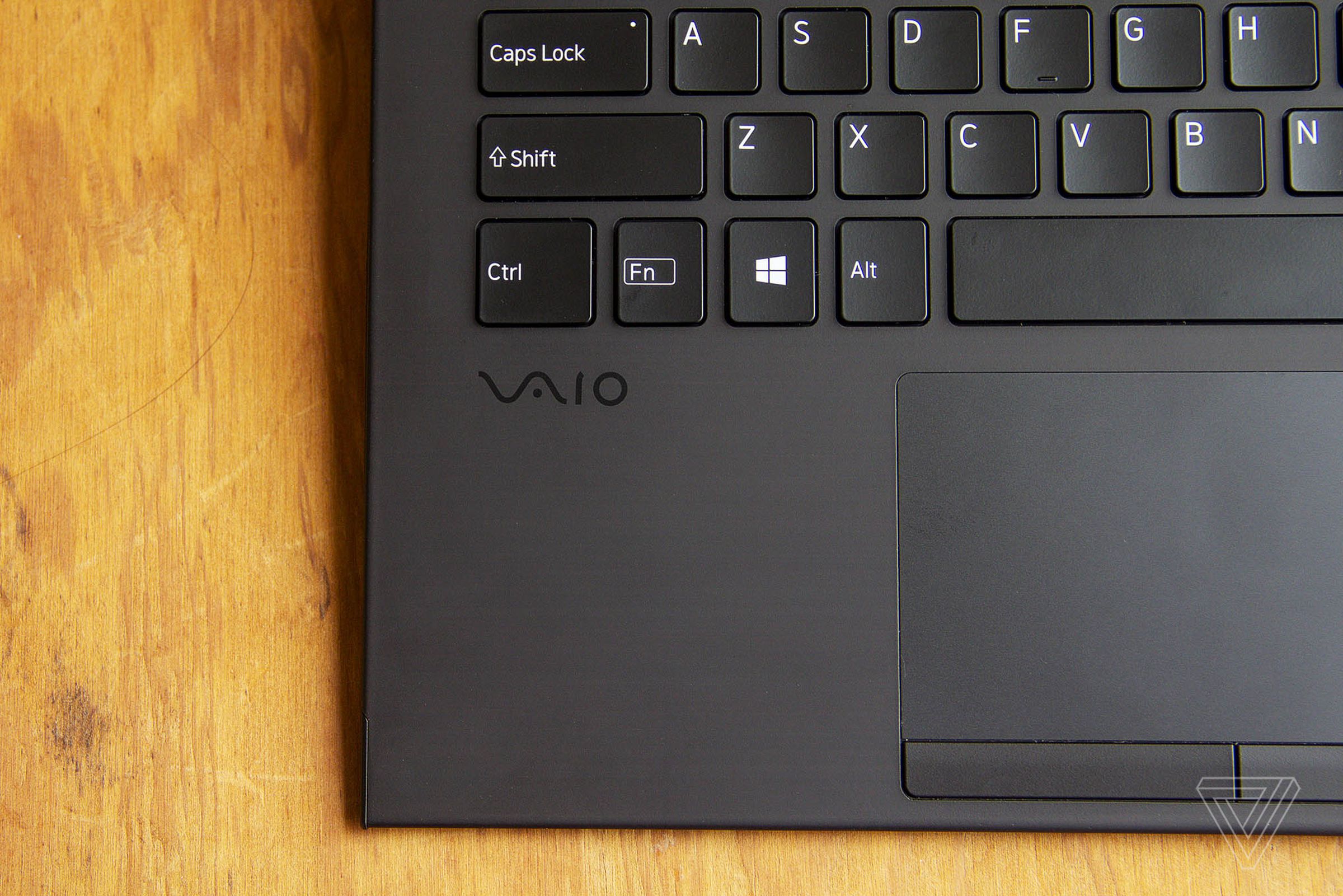 The Vaio logo below the bottom left corner of the Vaio Z keyboard seen from above.