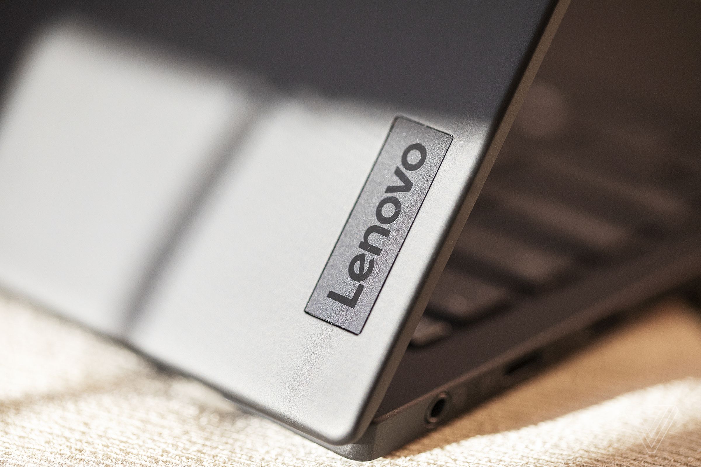The Lenovo logo on the lid of the ThinkPad X1 Nano.