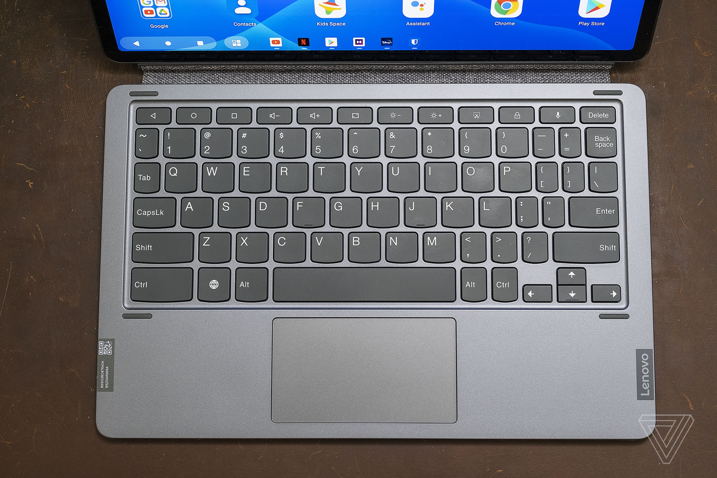 The detachable keyboard has a cramped layout and no backlighting, but it works in a pinch.