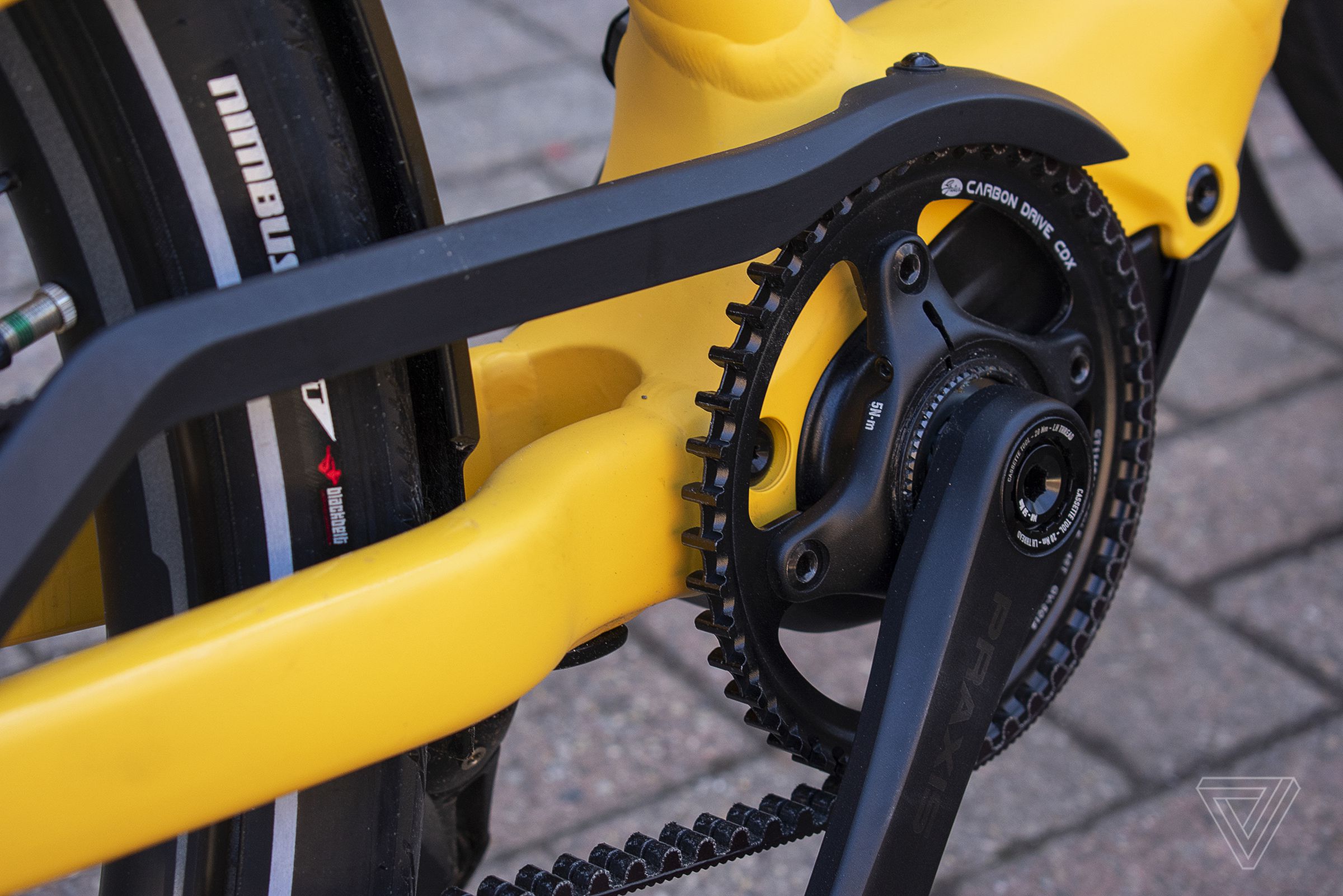 The Gates carbon belt drive is cleaner and easier to maintain than a traditional chainring. 