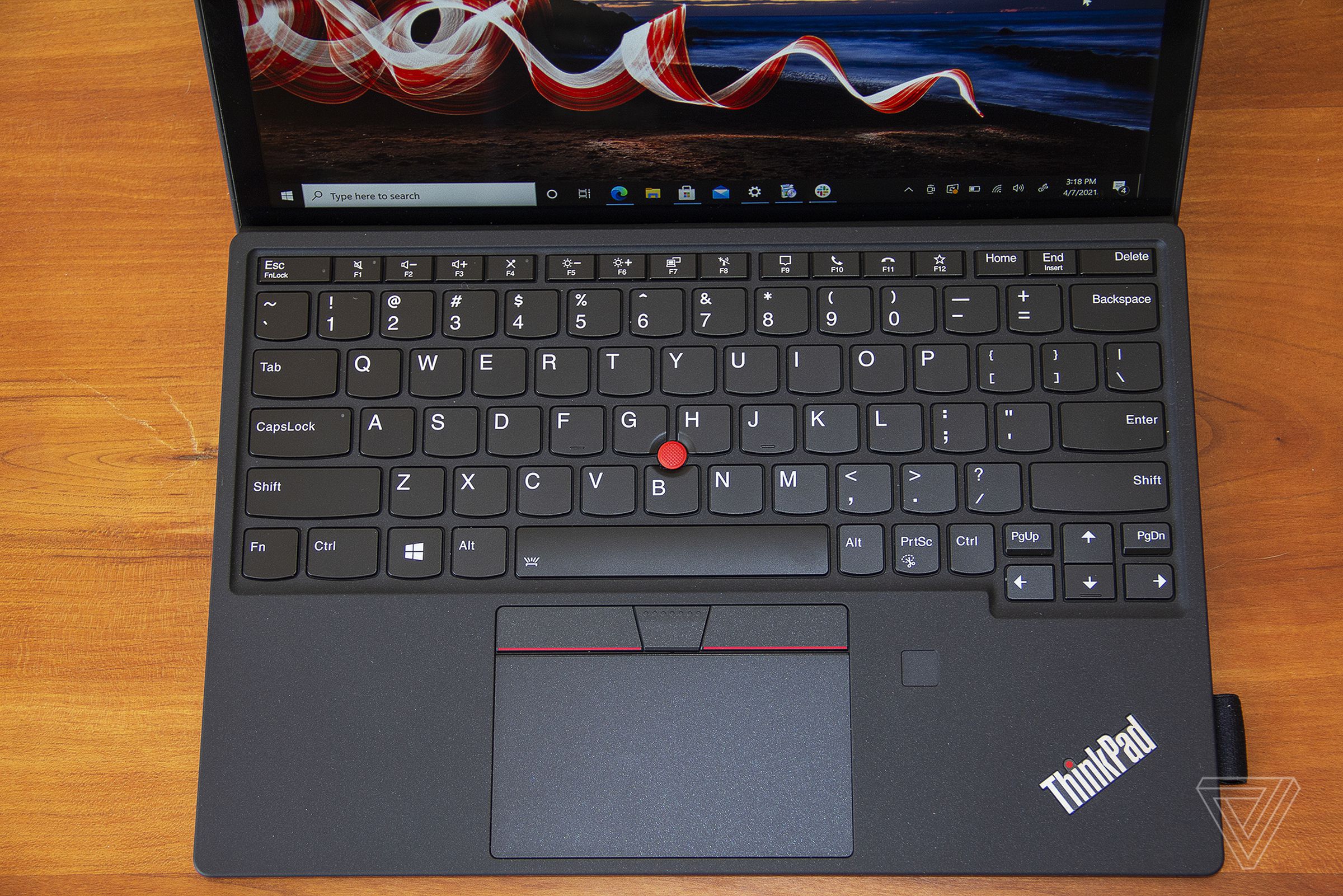 The ThinkPad X12 Detachable keyboard deck seen from above.