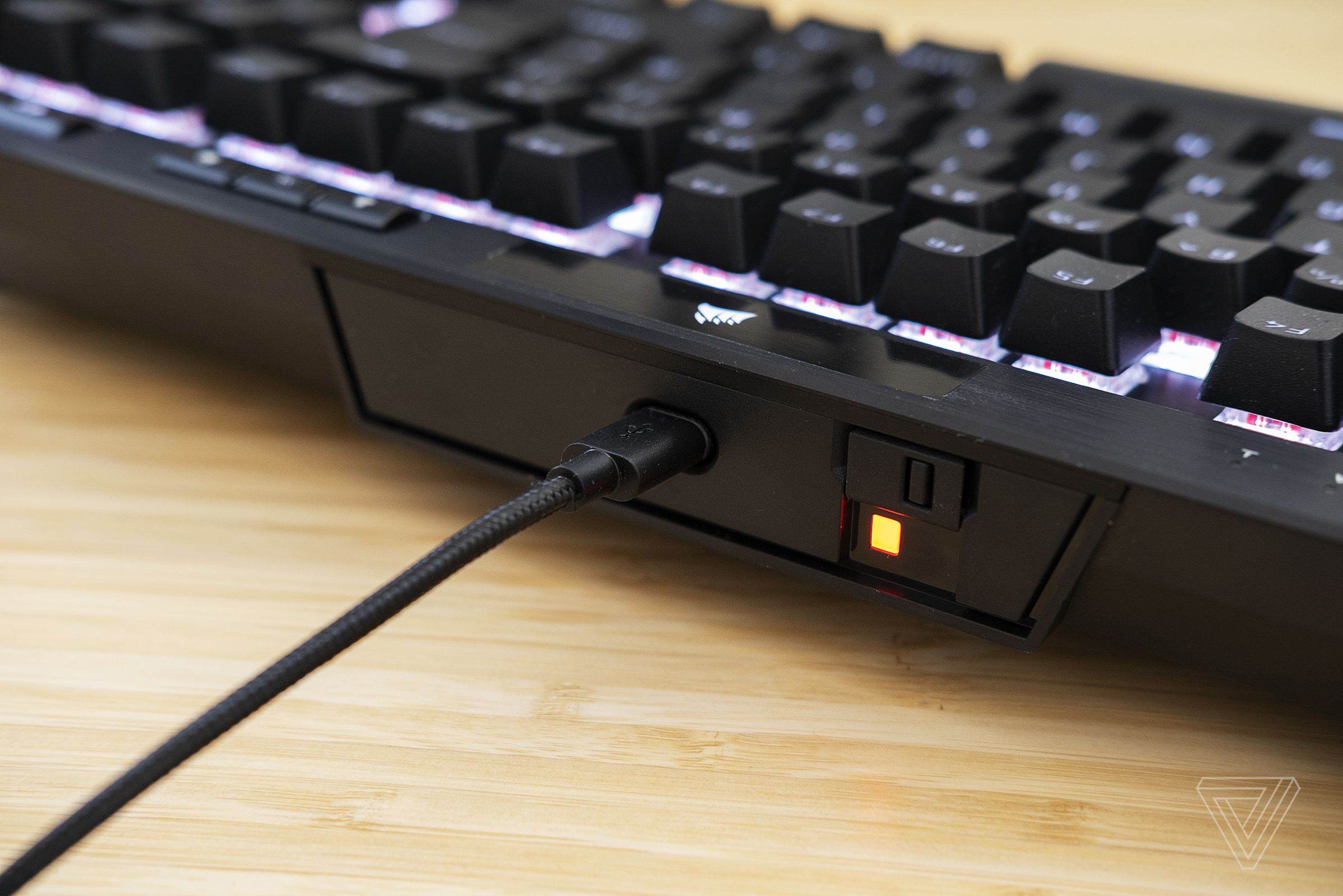 The K70’s “tournament switch” and detachable USB-C cable.