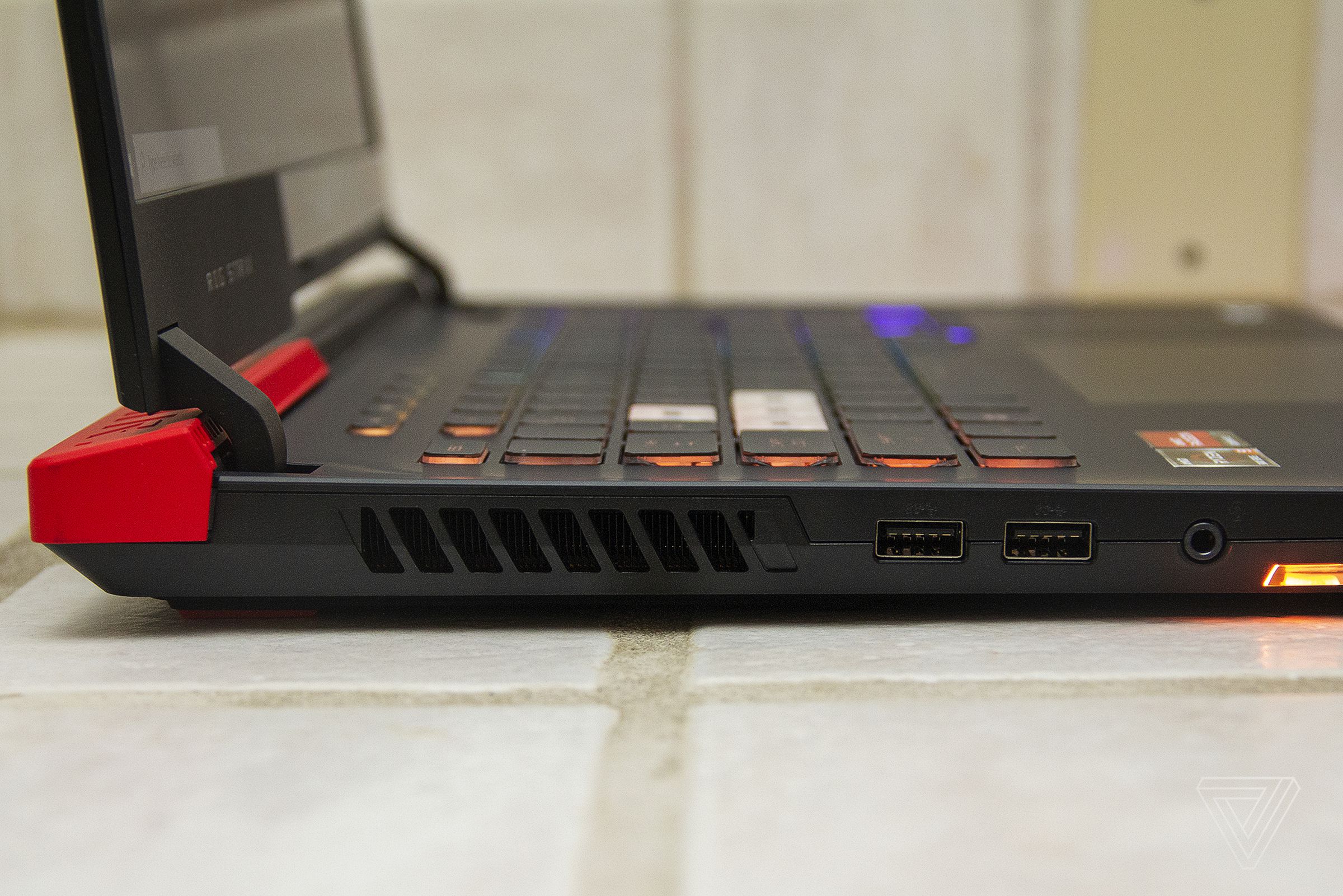 The ports on the left side of the Asus ROG Strix G15 Advantage Edition.