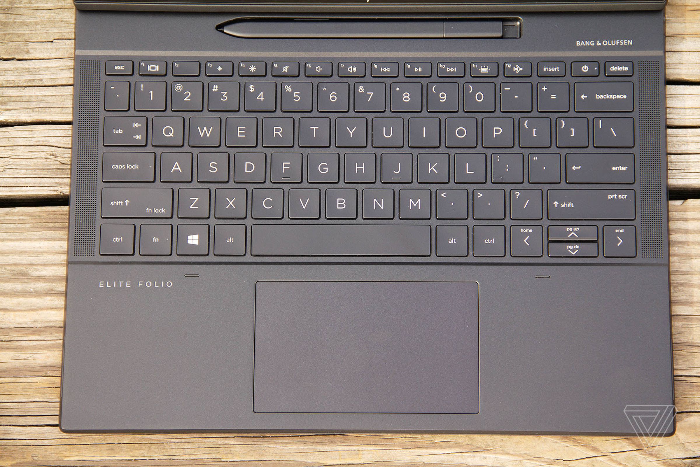 The HP Elite Folio keyboard seen from above.