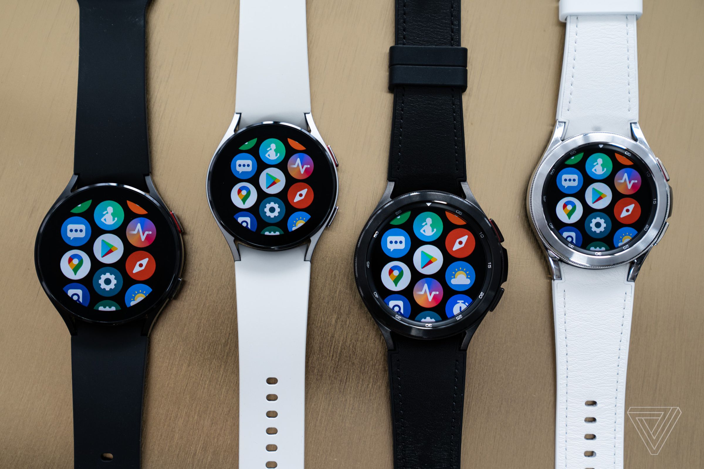 From left to right: the 44mm and 40mm Watch 4, and the 46mm and 42mm Watch 4 Classic.