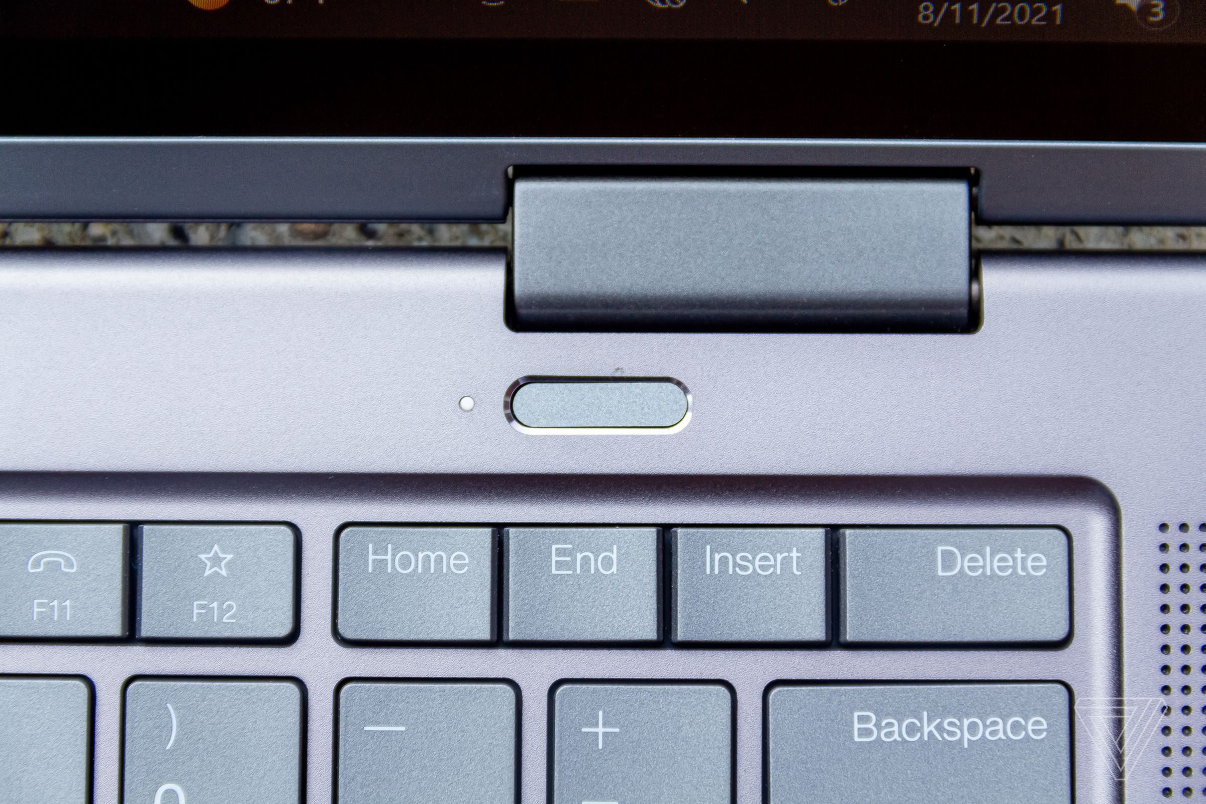 The fingerprint sensor on the ThinkPad X1 Yoga Gen 6 seen from above.