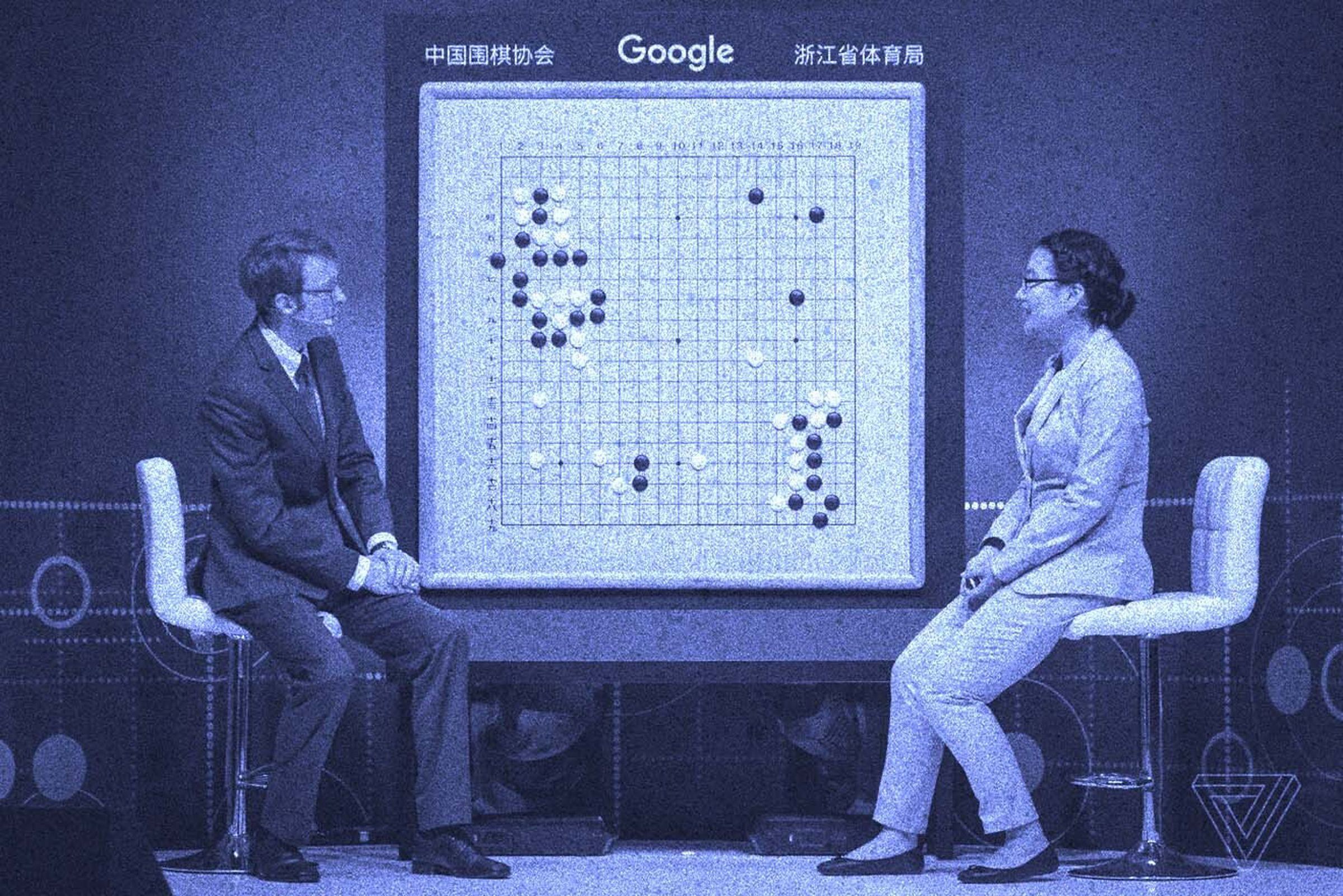 Andrew Jackson and Lee Ha-jin discuss AlphaGo’s first game against top Go player Ke Jie at the Future of Go Summit in Wuzhen, China in 2017.
