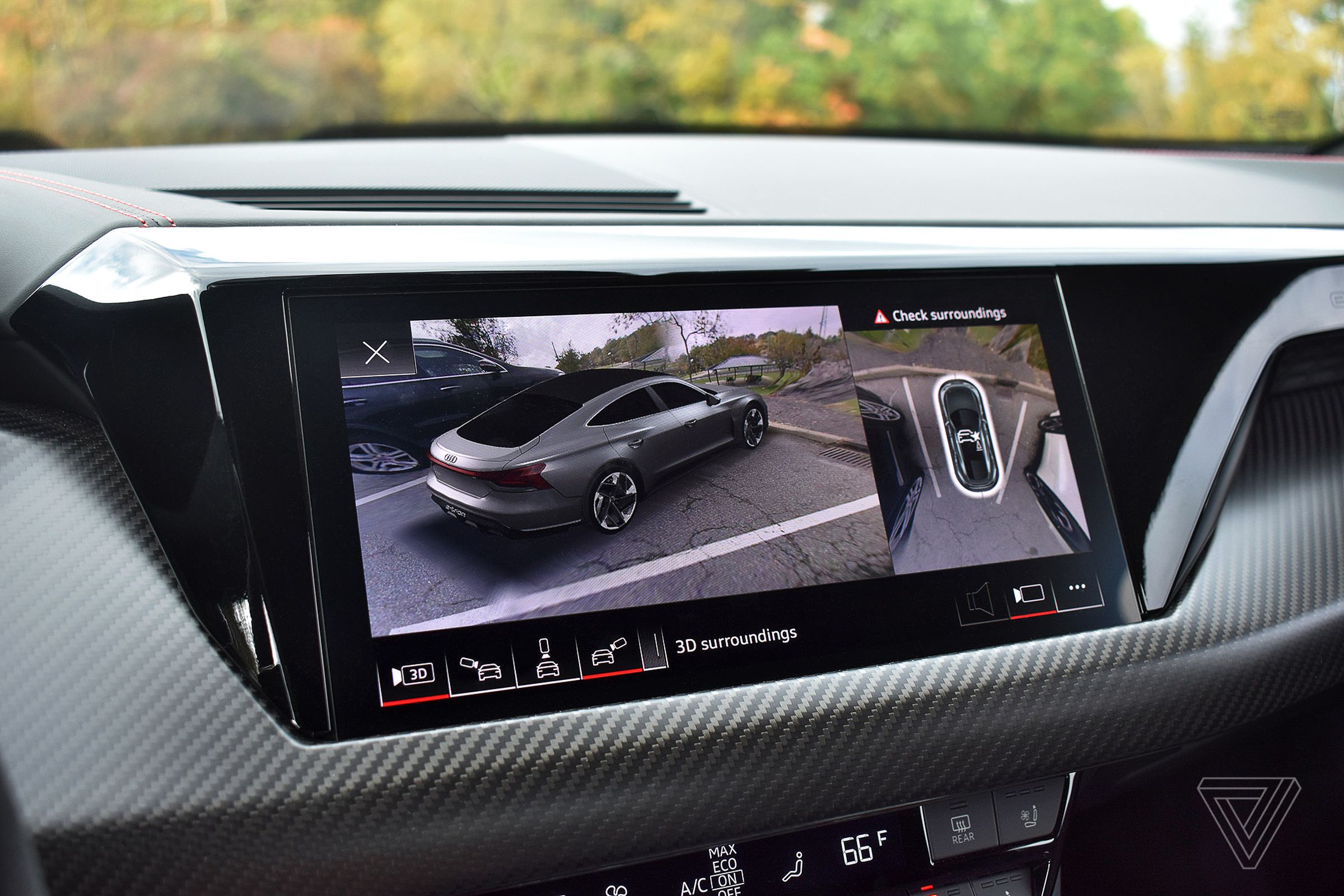 The rear-facing camera also offers a cool 3D rendering of the vehicle.