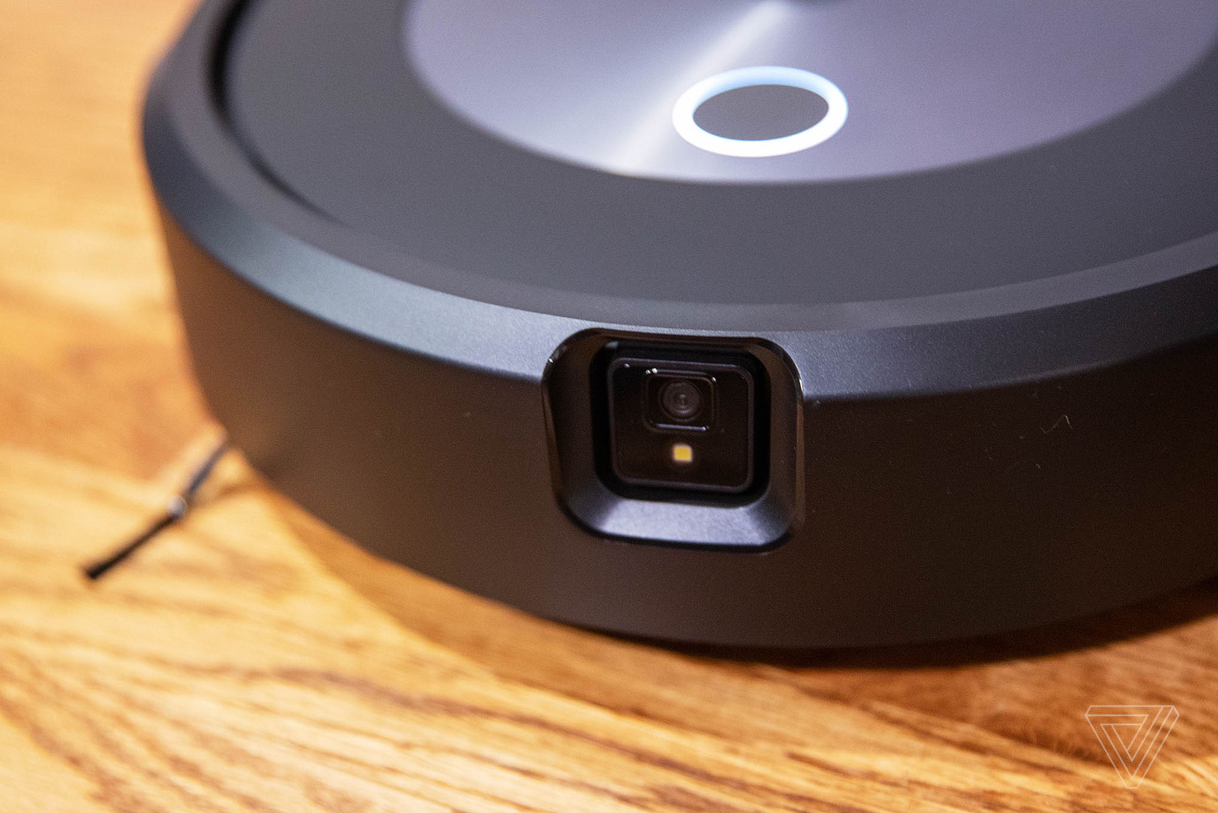 The Roomba j7 has a camera right up front with an LED light that illuminates while it’s working.