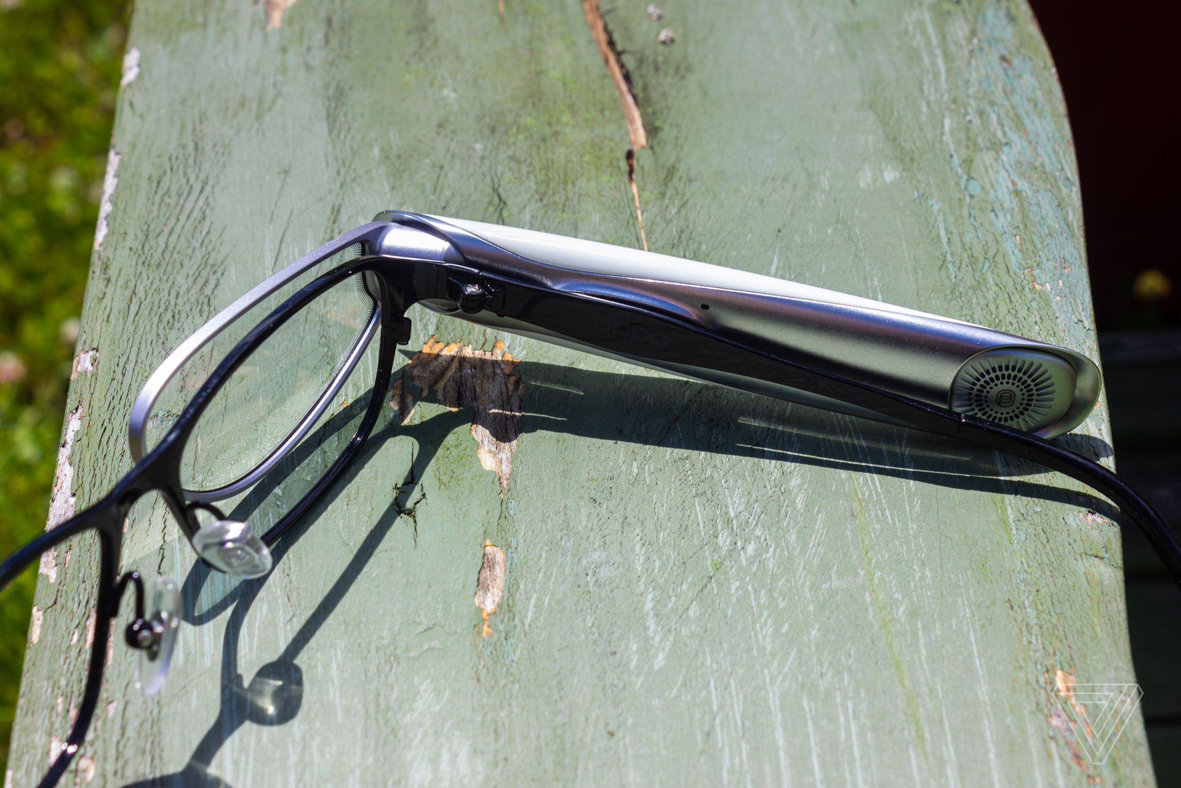 A side view of a pair of Oppo AR glasses