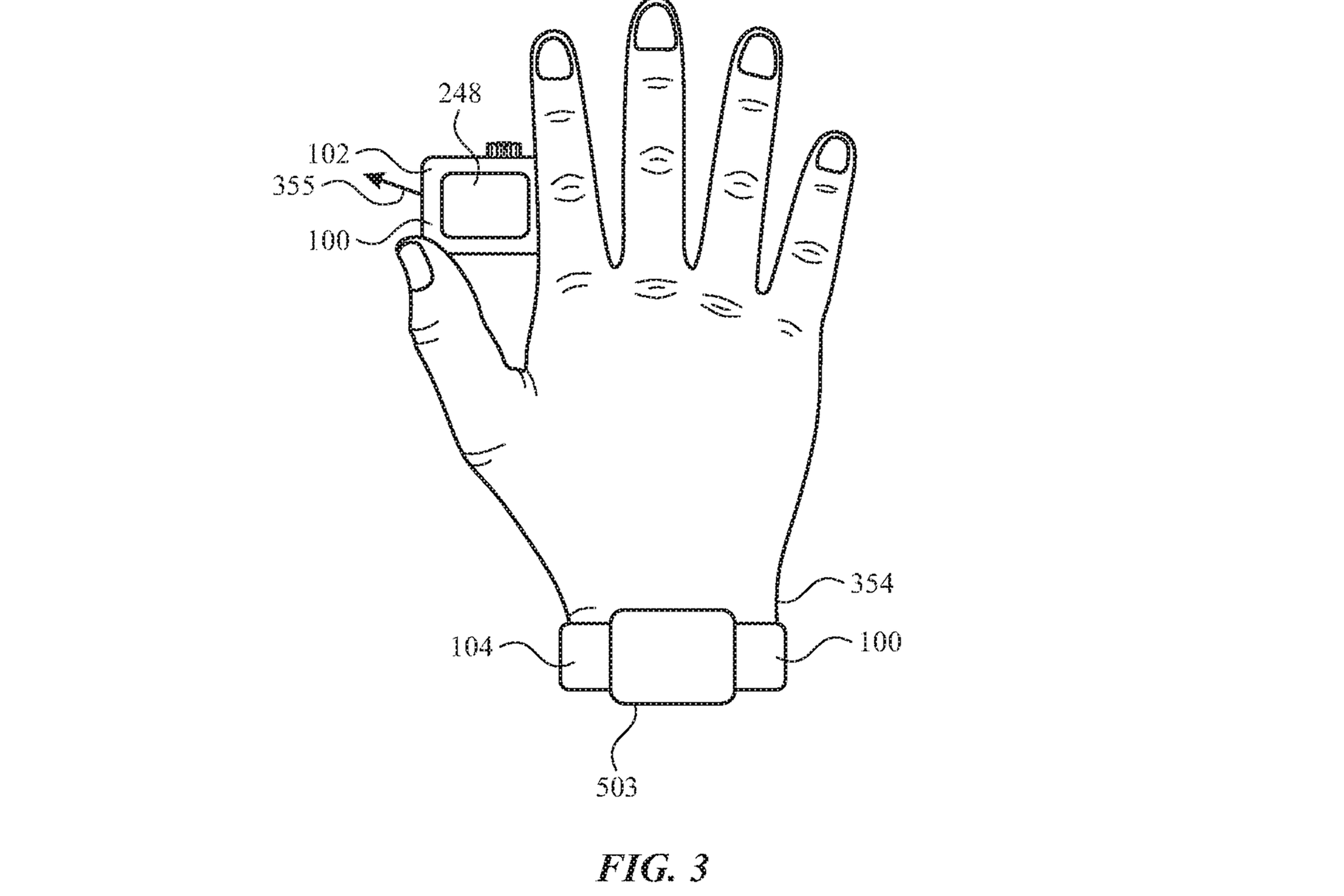 The Figure 3 diagram shows a hand holding up the Apple Watch body while the strap remains on the wrist.