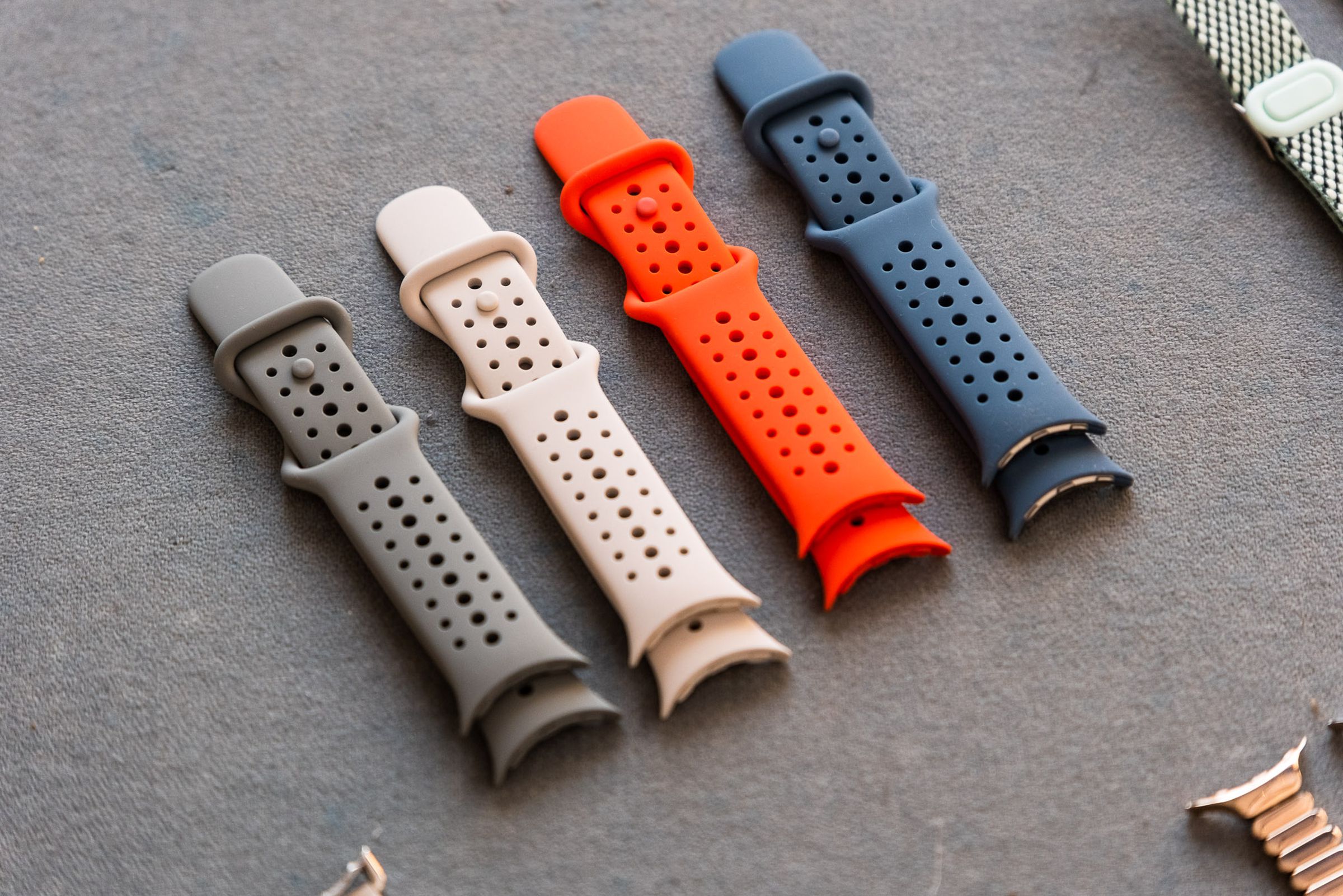 New active sport bands for the Pixel Watch 2 side by side