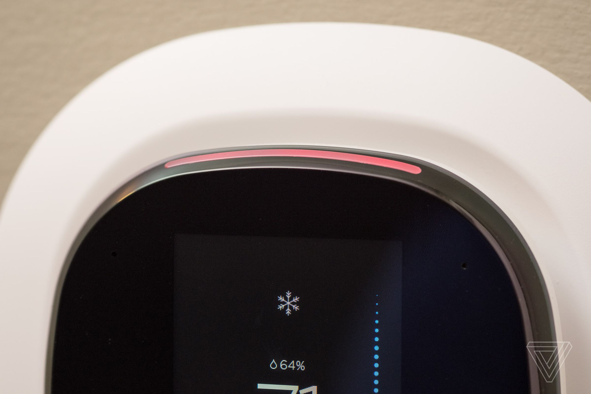Turn off the always listening feature and the Ecobee4 will display a bright red light at all hours of the day.