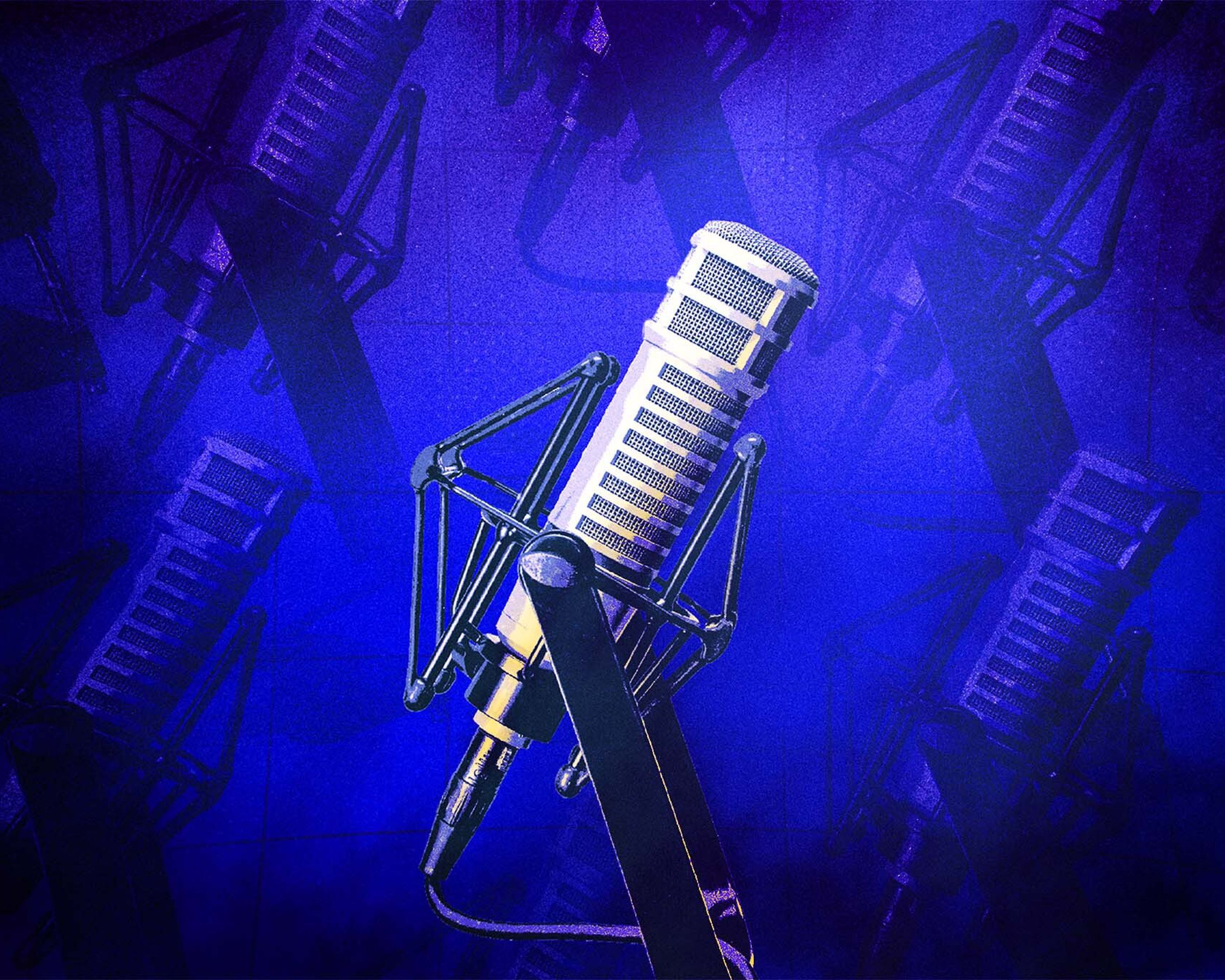 A microphone on a blue background