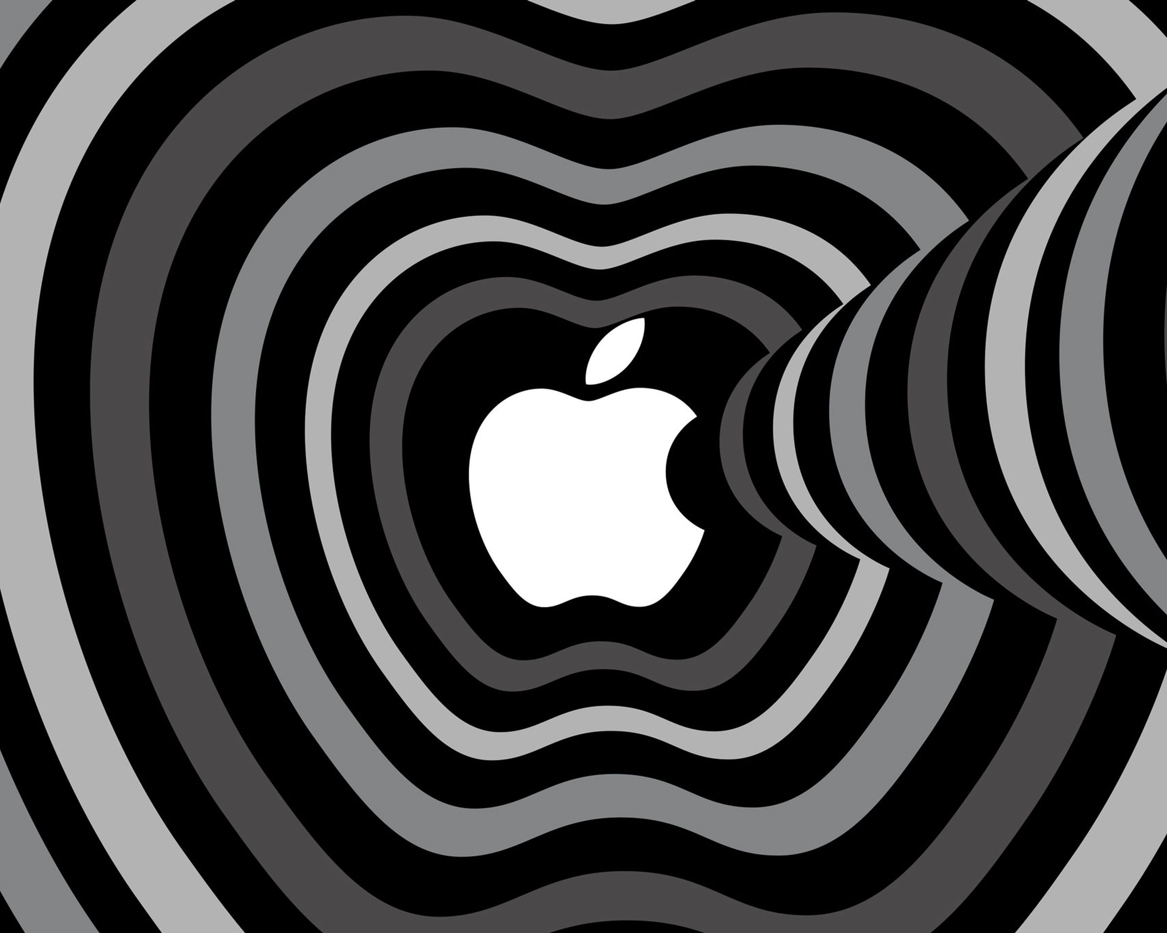 A black-and-white graphic showing the Apple logo