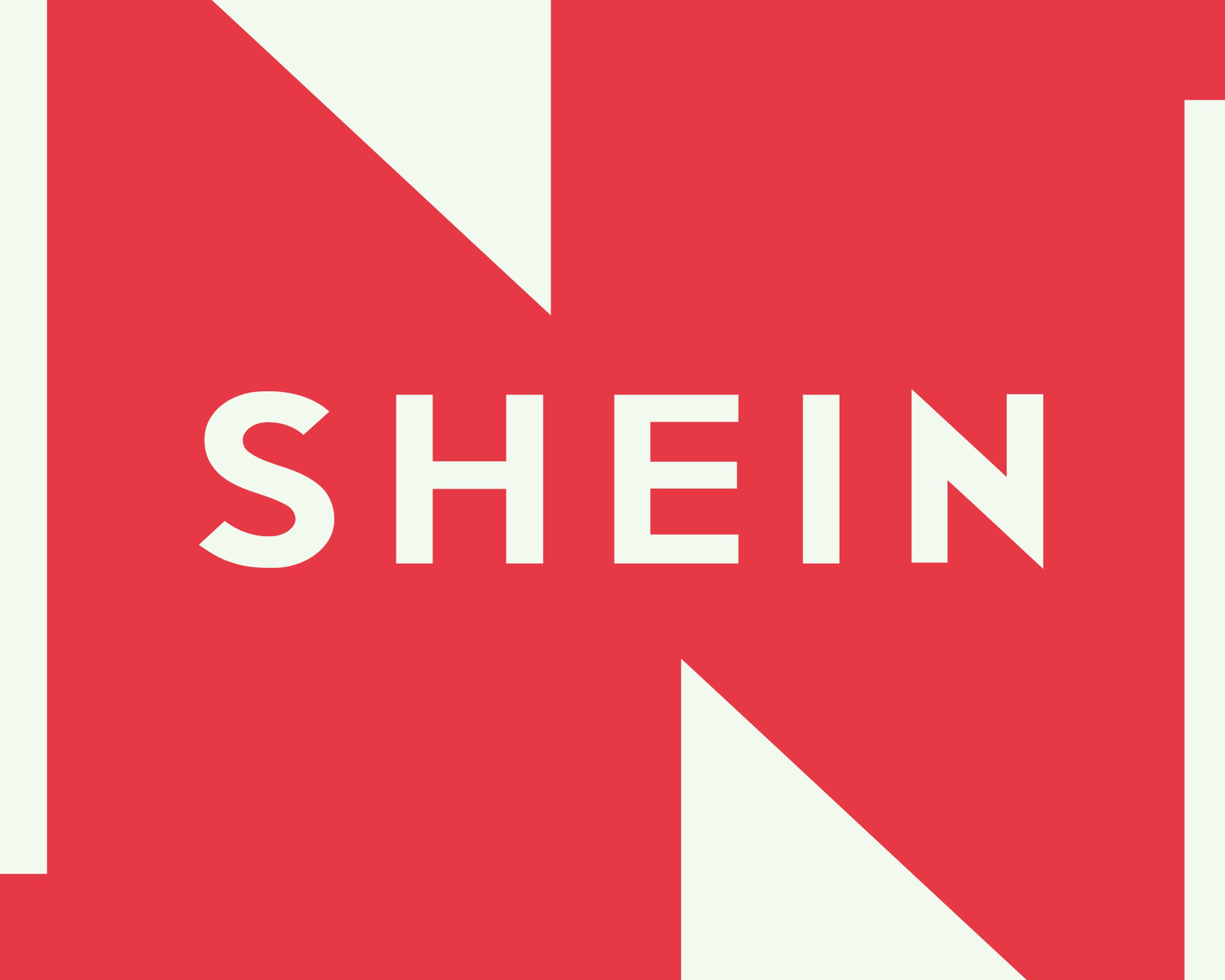 Shein logo over red and cream background