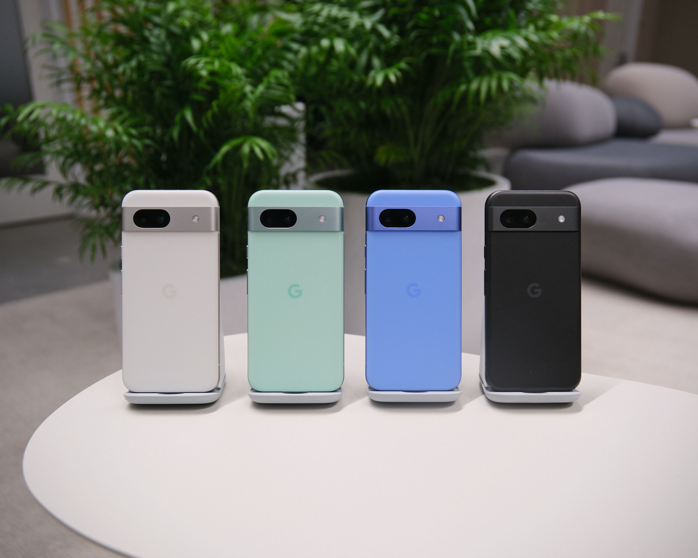 Pixel 8A in four color options: aloe, bay, obsidian, and porcelain.
