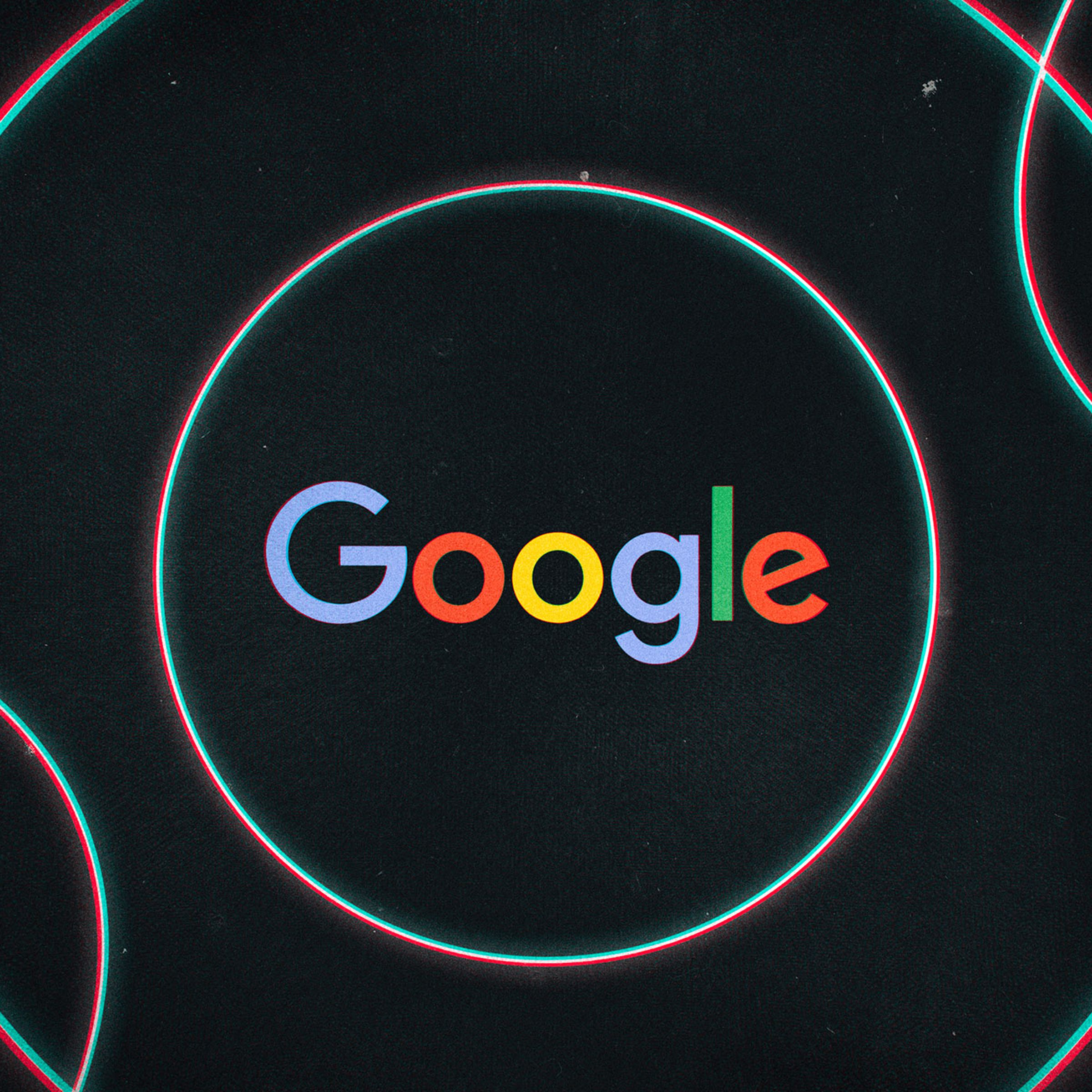 A Google logo sits at the center of ominous concentric circles