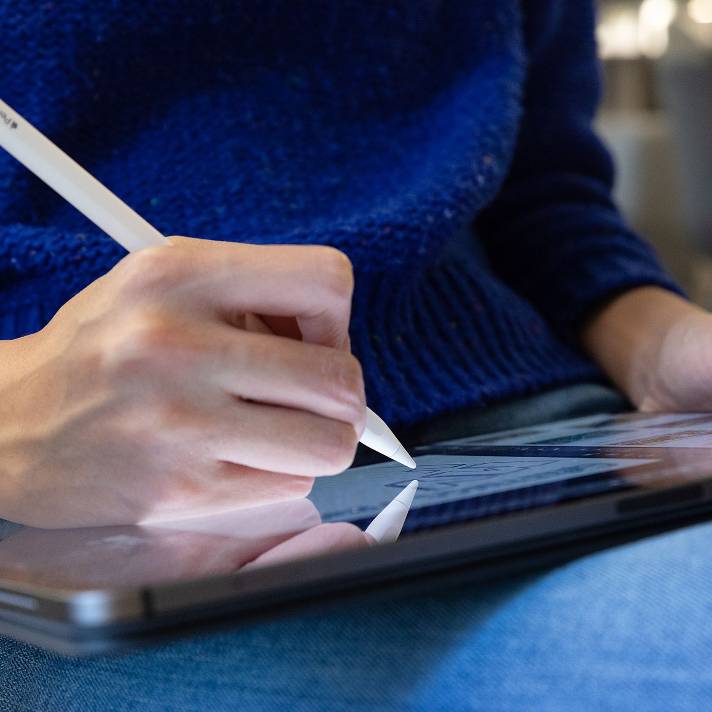 A photo of Apple’s second-gen Apple Pencil being used on an iPad Pro.