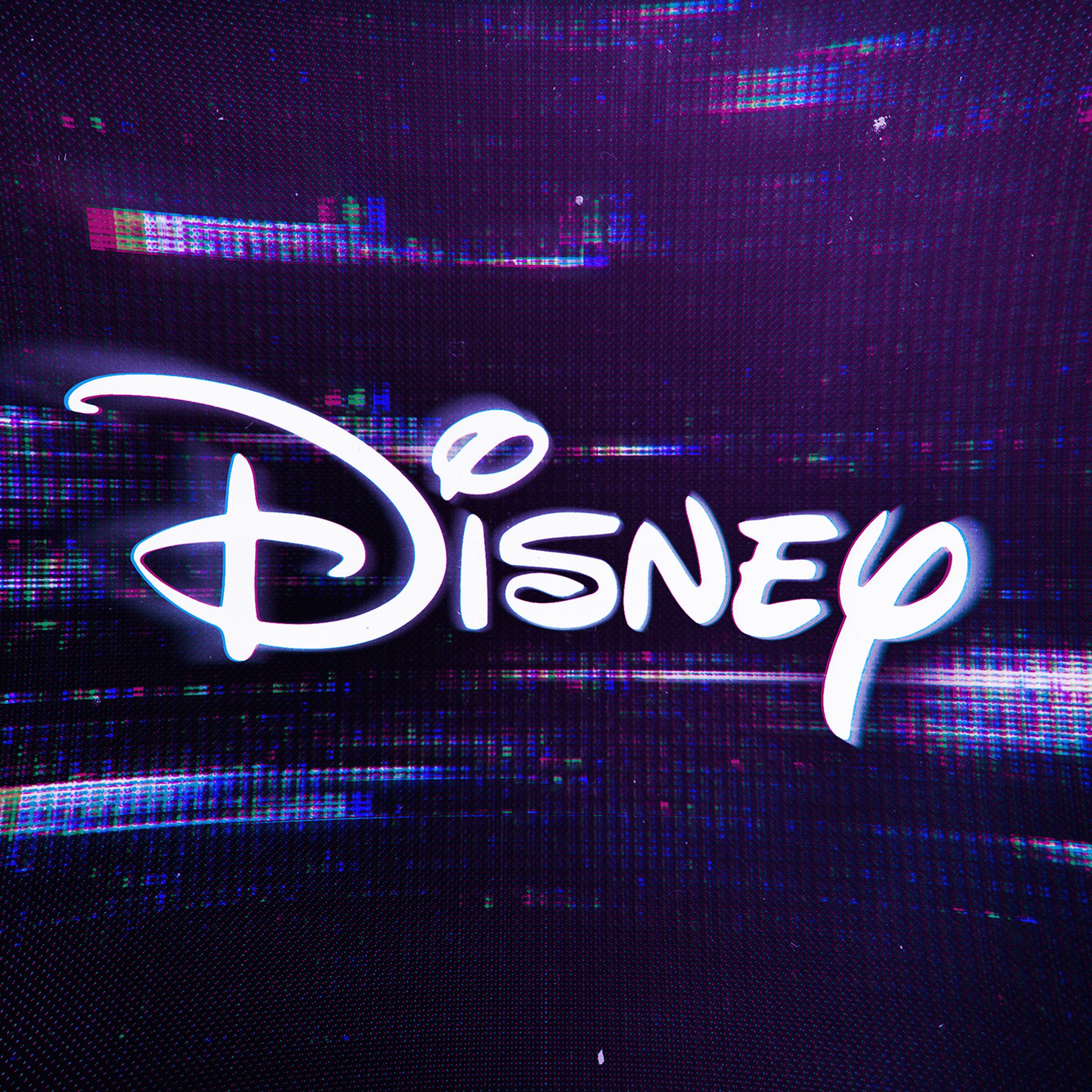 The Disney name written in white on a mostly purple background.