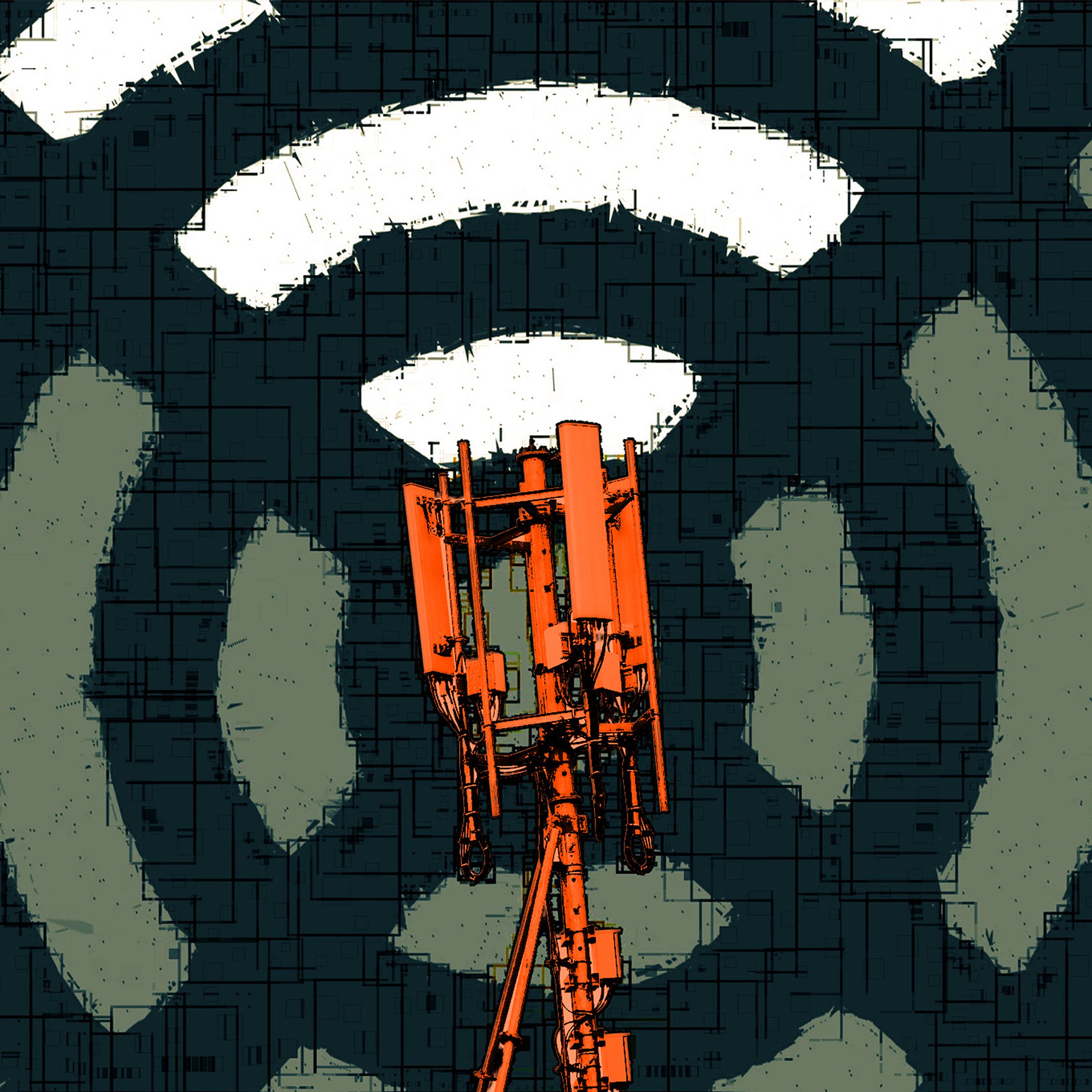 A stylized image of a 5G cell tower.