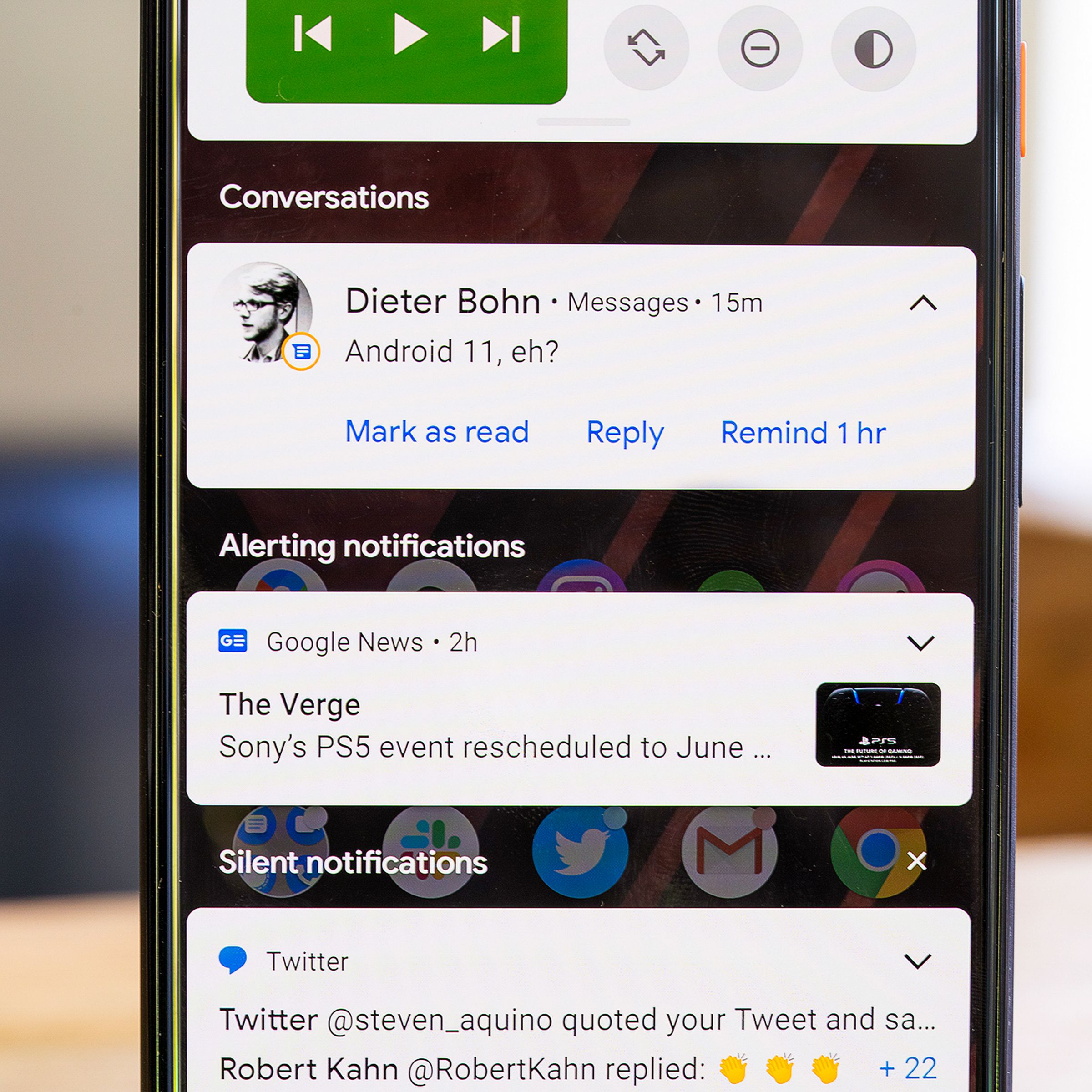 Phone displaying Android 11 Beta