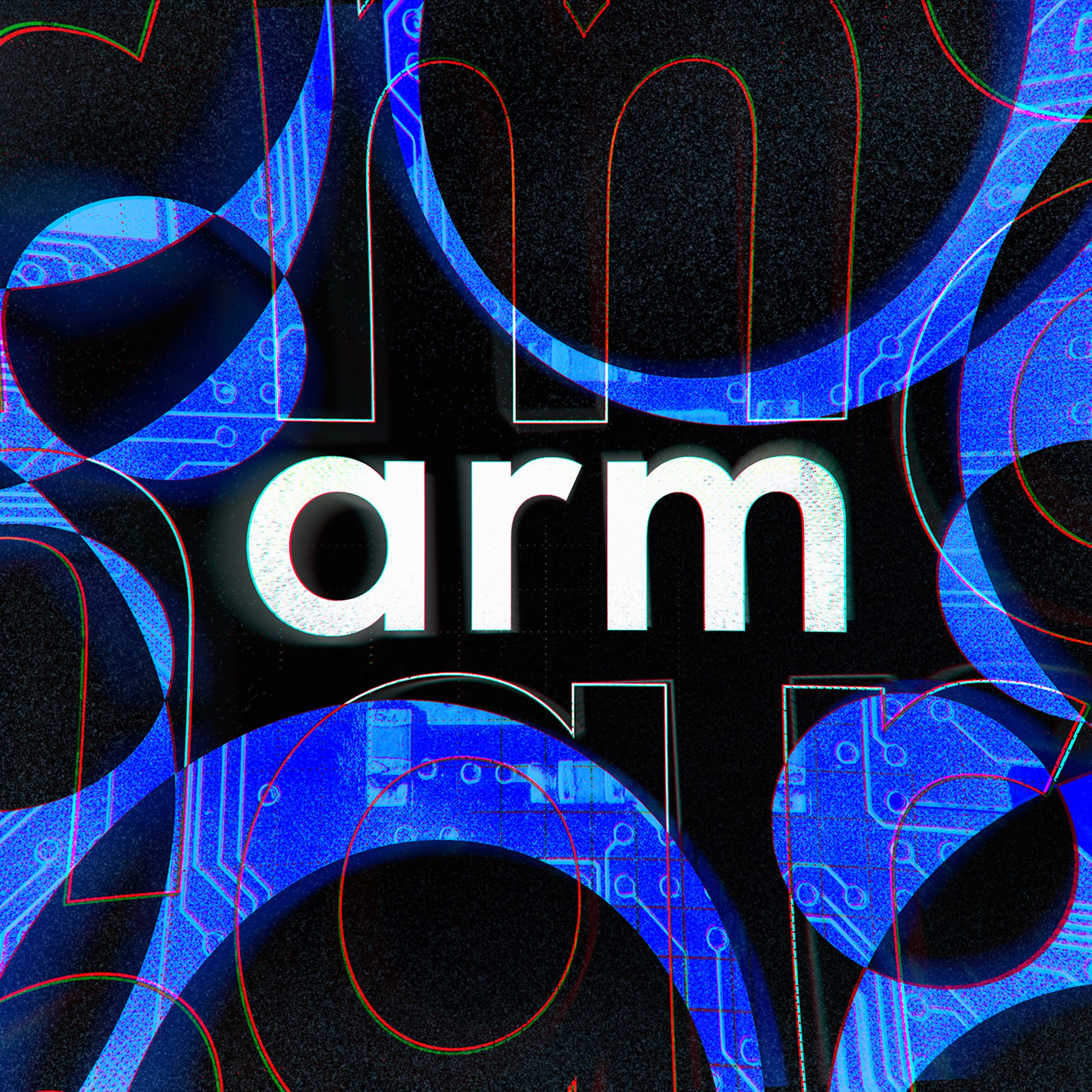 The word “arm” is superimposed on a psychedelic background