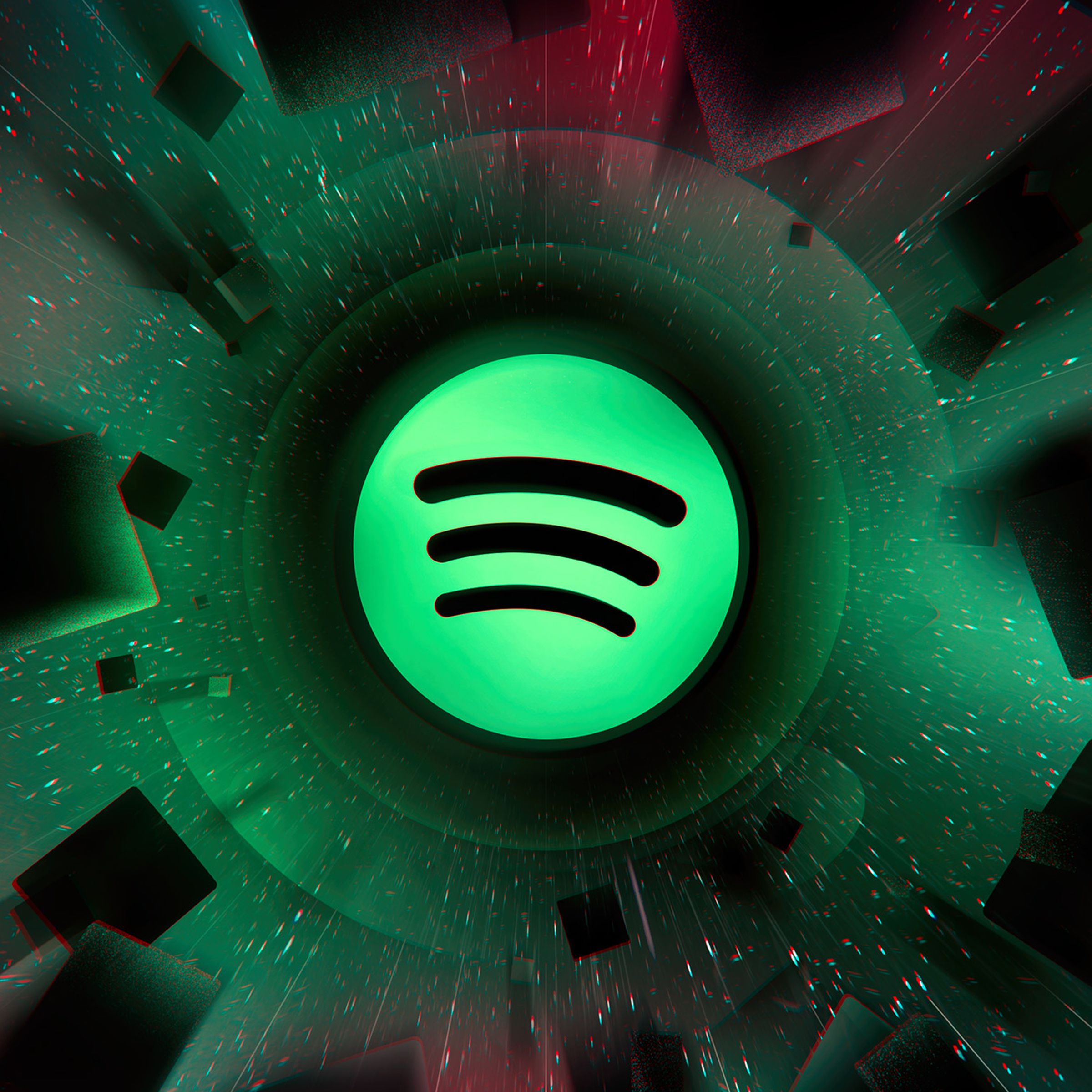 A photo illustration of Spotify’s green circle logo
