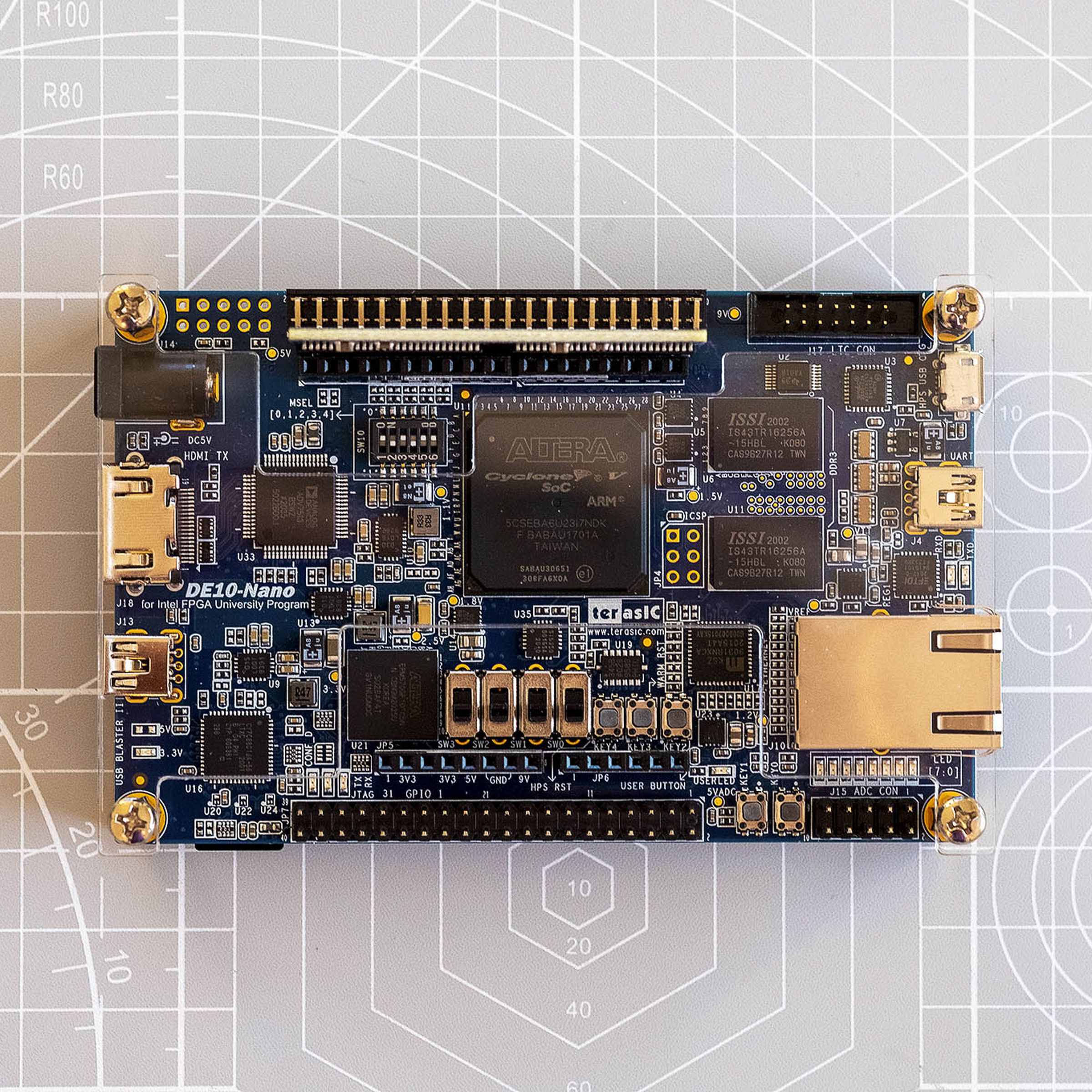 The DE10-Nano, an FPGA board used with the open-source MiSTer project.