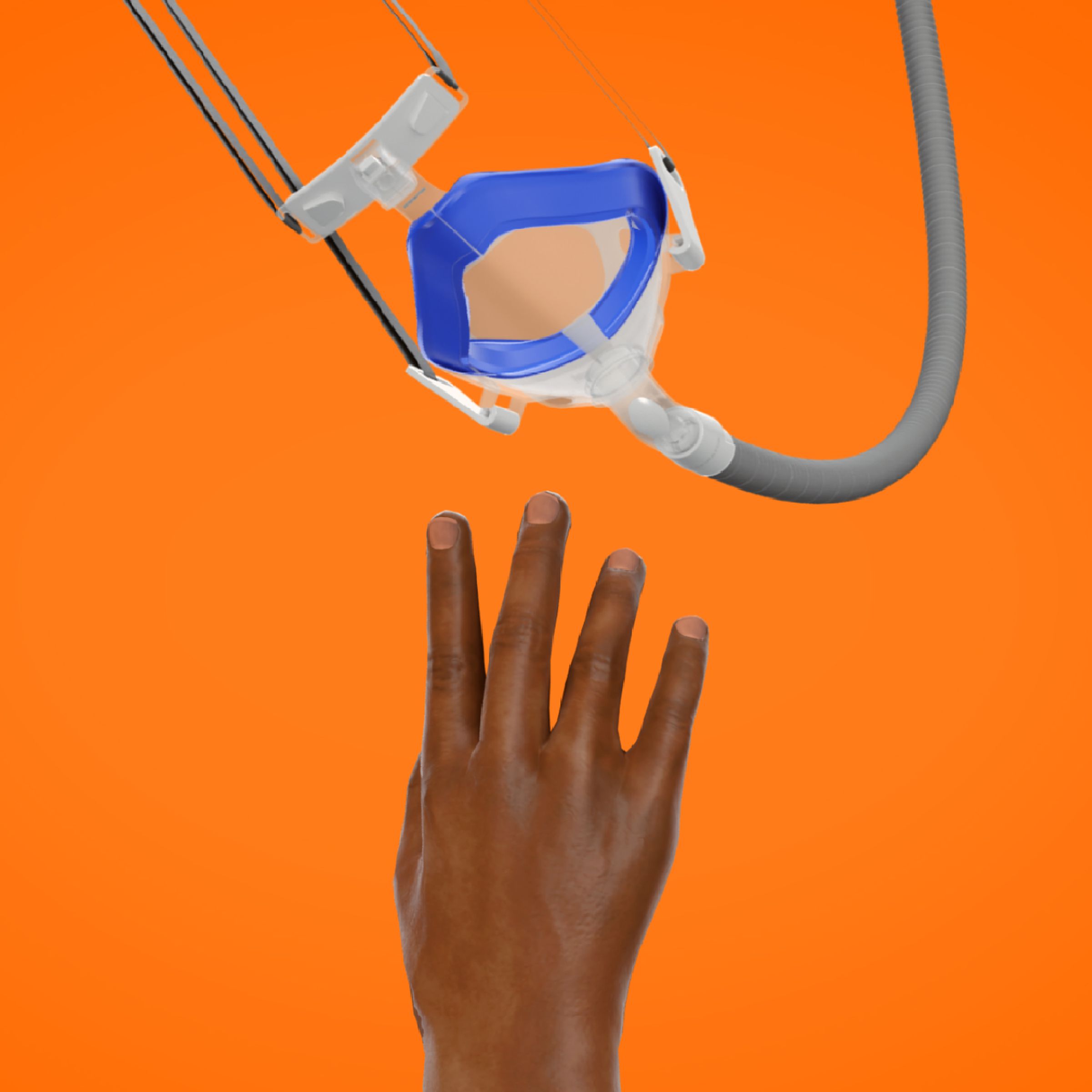 Illustration of hand reaching to grab a CPAP mask that is dangling out of reach.&nbsp;