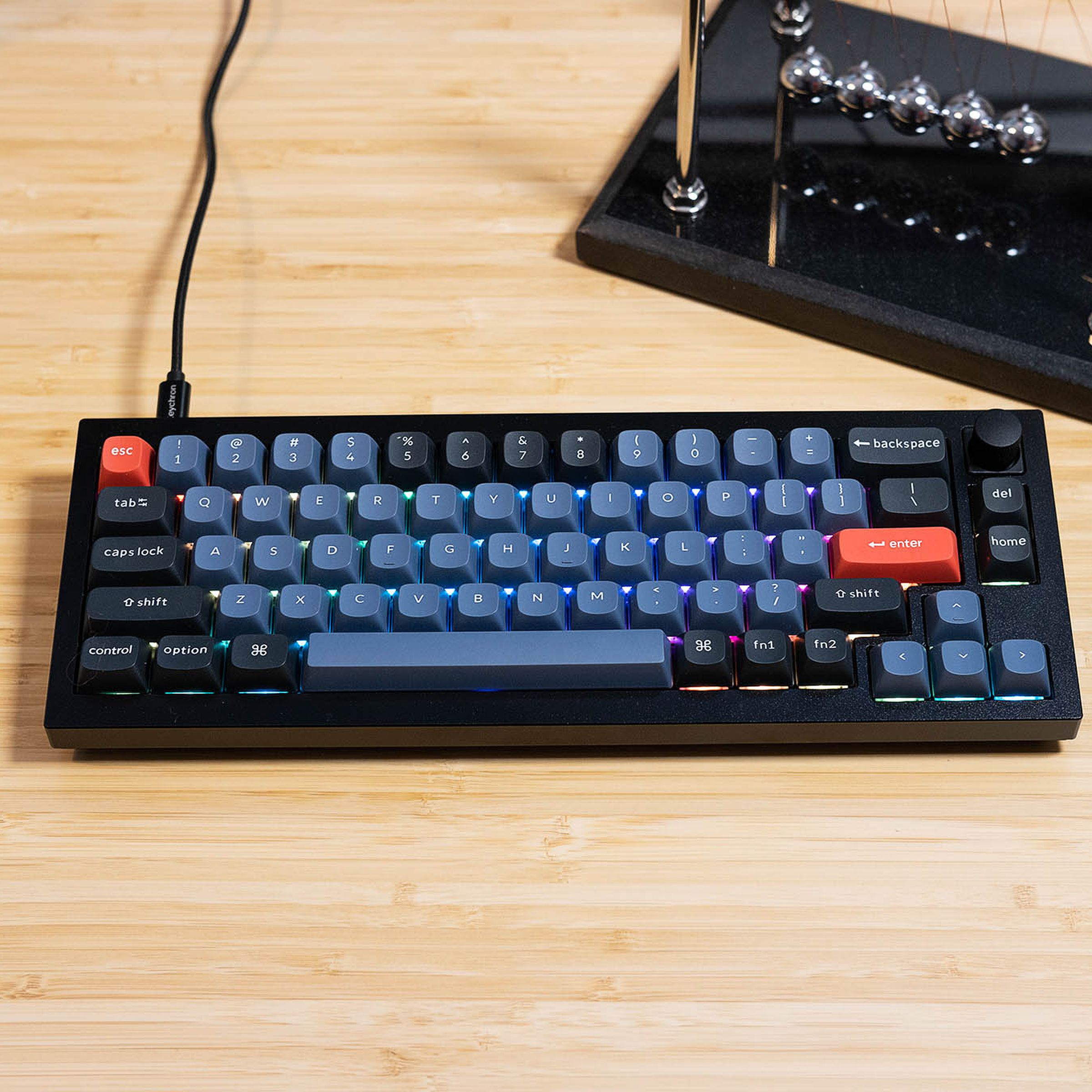 The Keychron Q2, with its compact 65 percent layout.