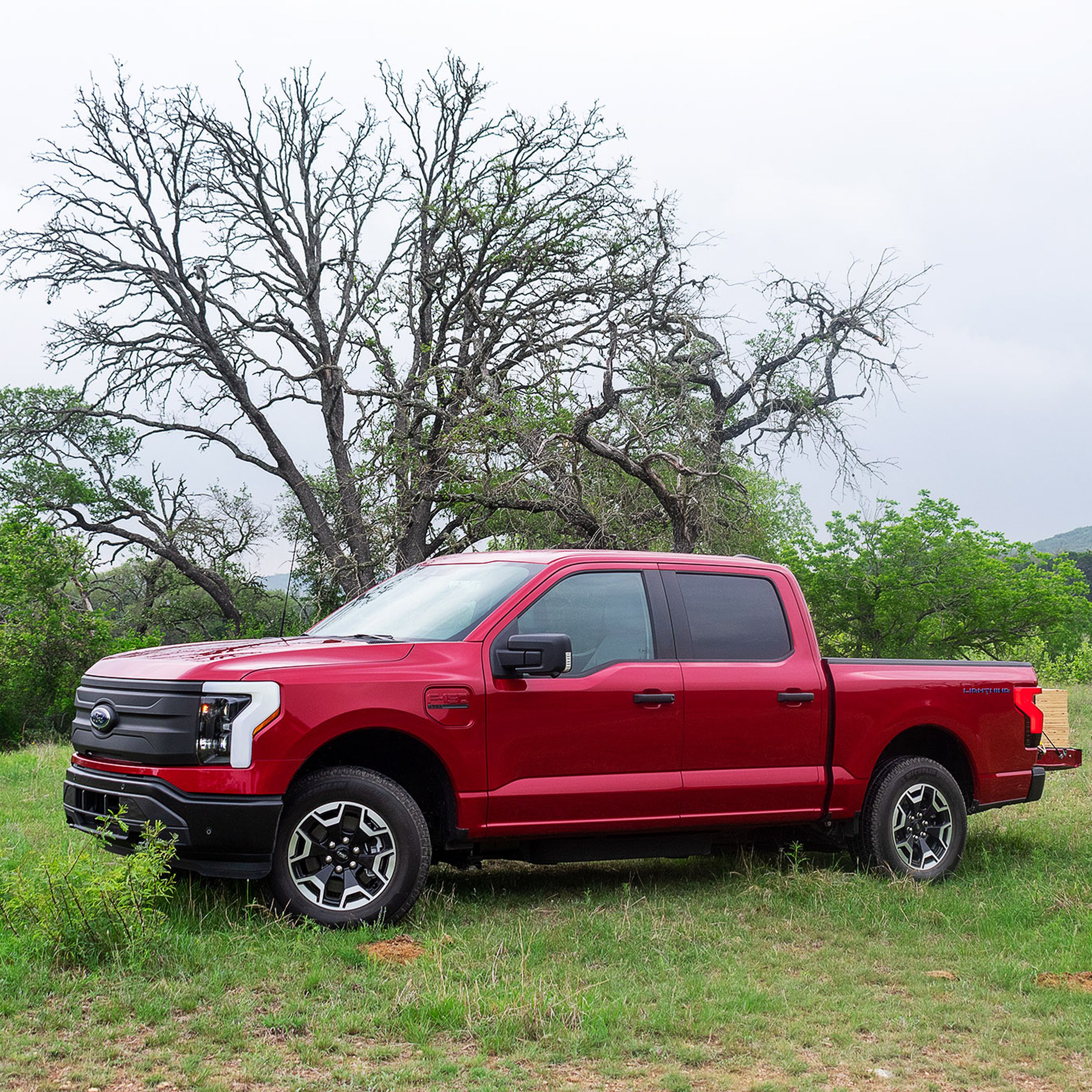 Ford F-150 Lightning electric truck in a field