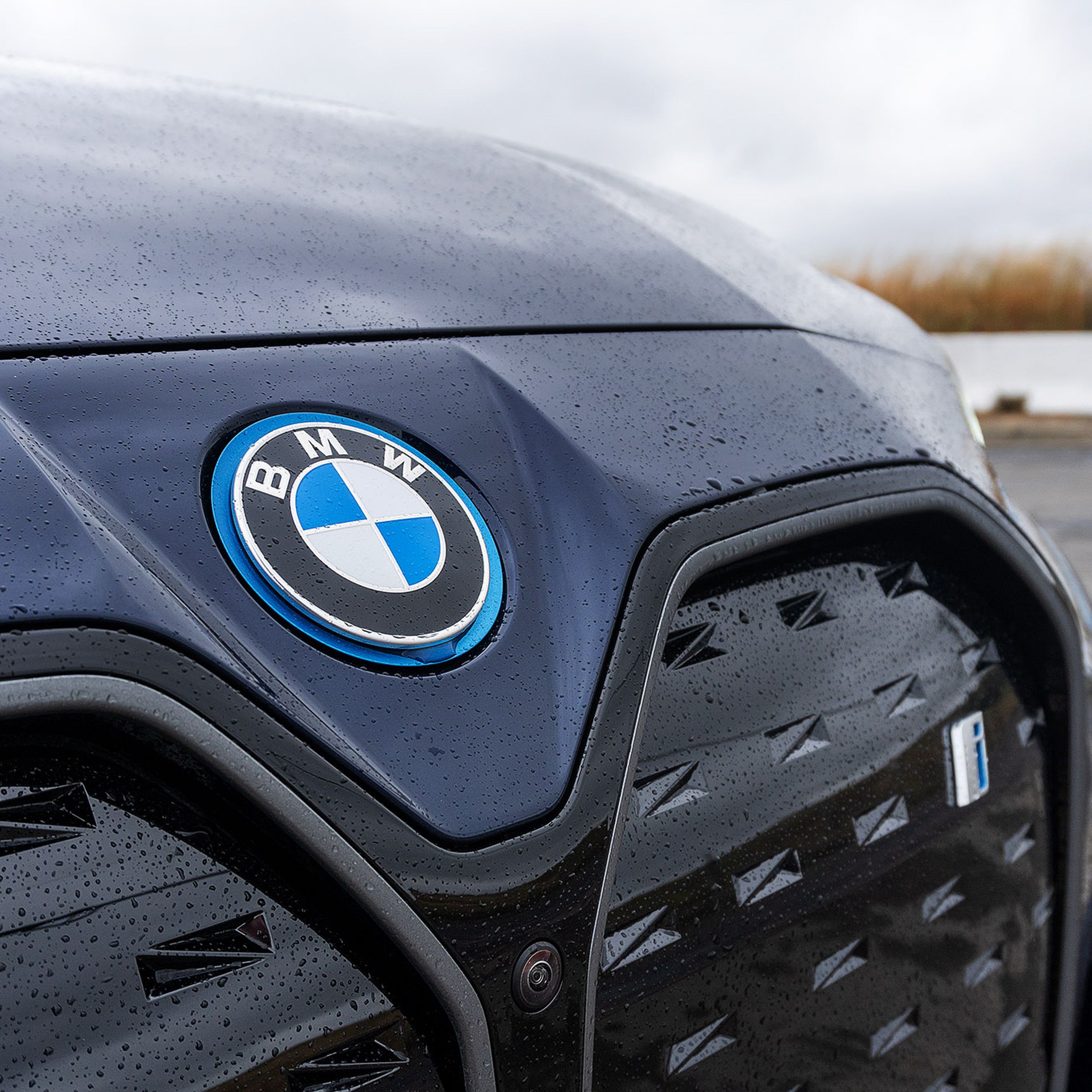 A BMW logo on the front of a vehicle
