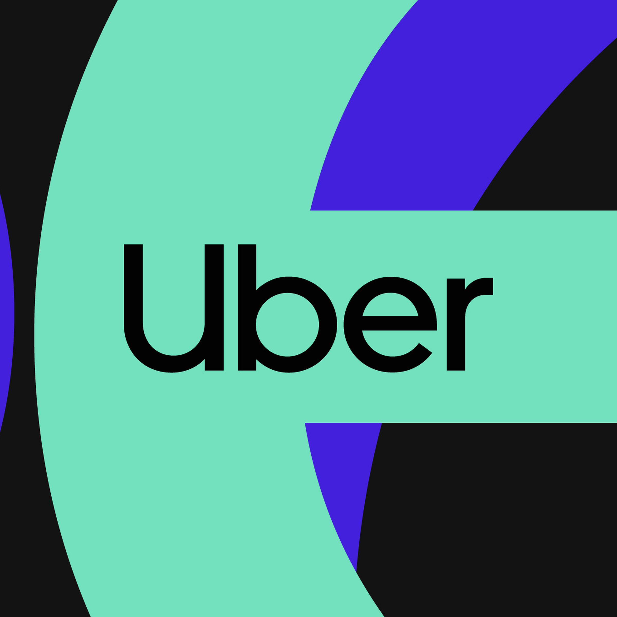 Uber company name written on a multicolored background.
