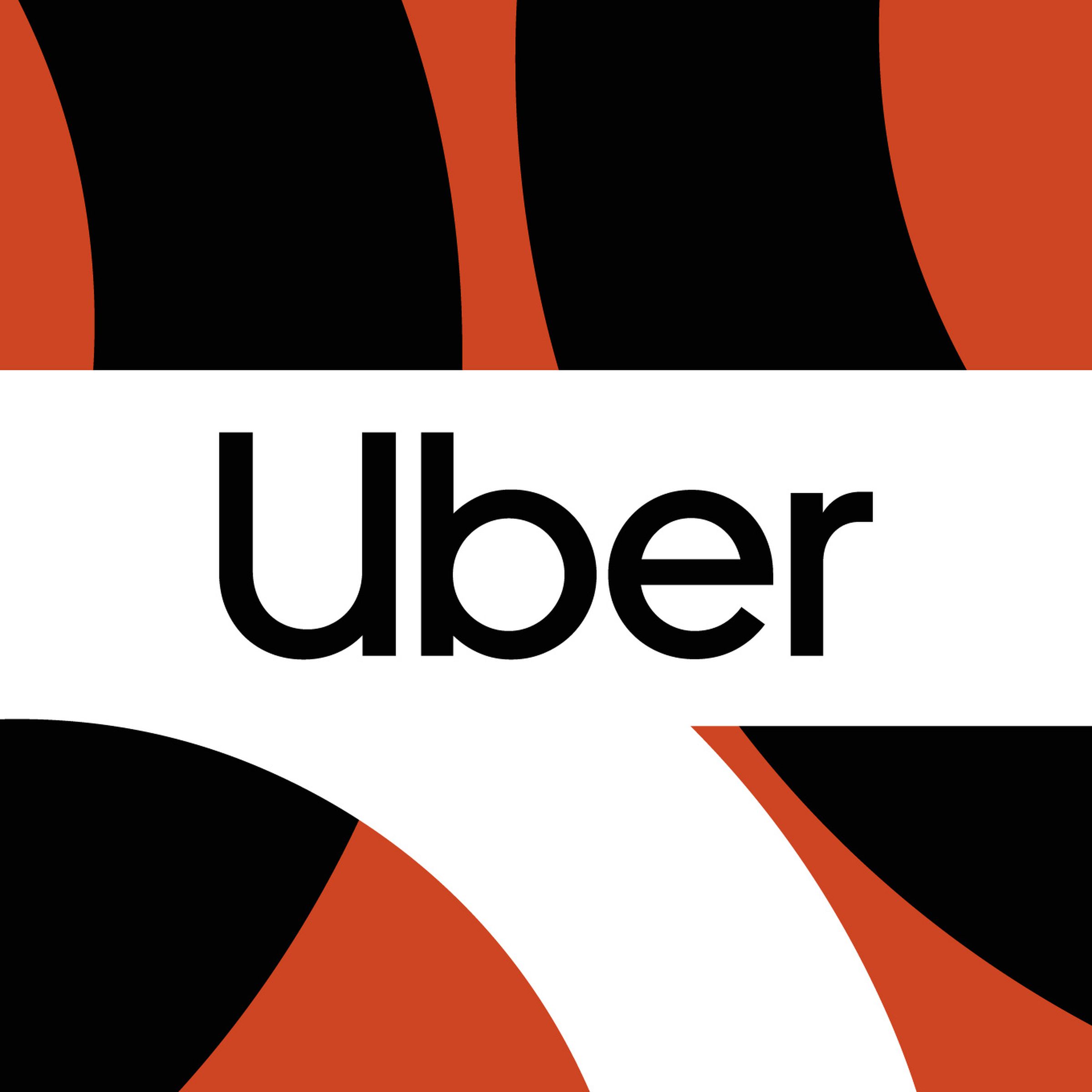 The Uber logo on a red, black, and white background