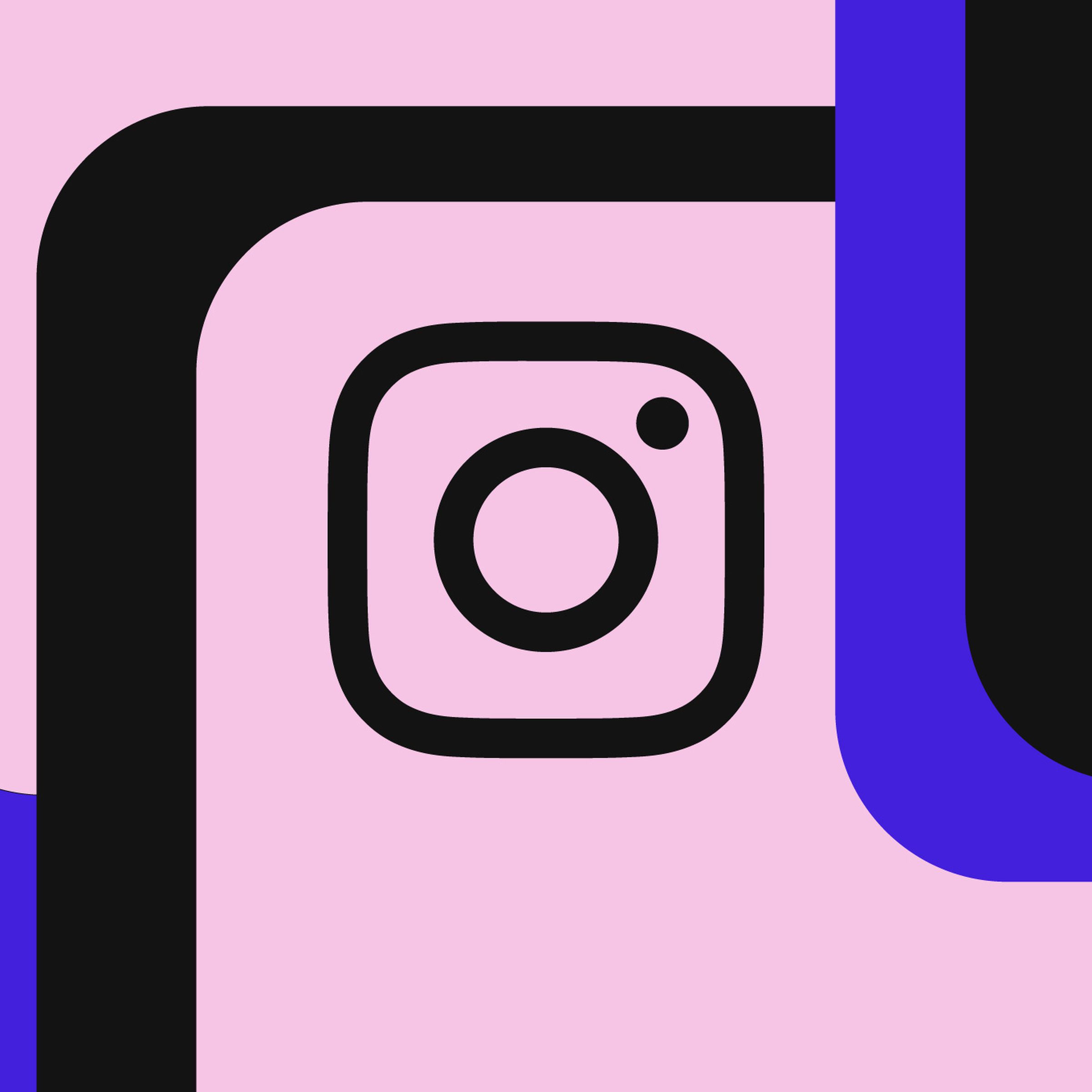The Instagram camera icon on a pink, blue, and black background