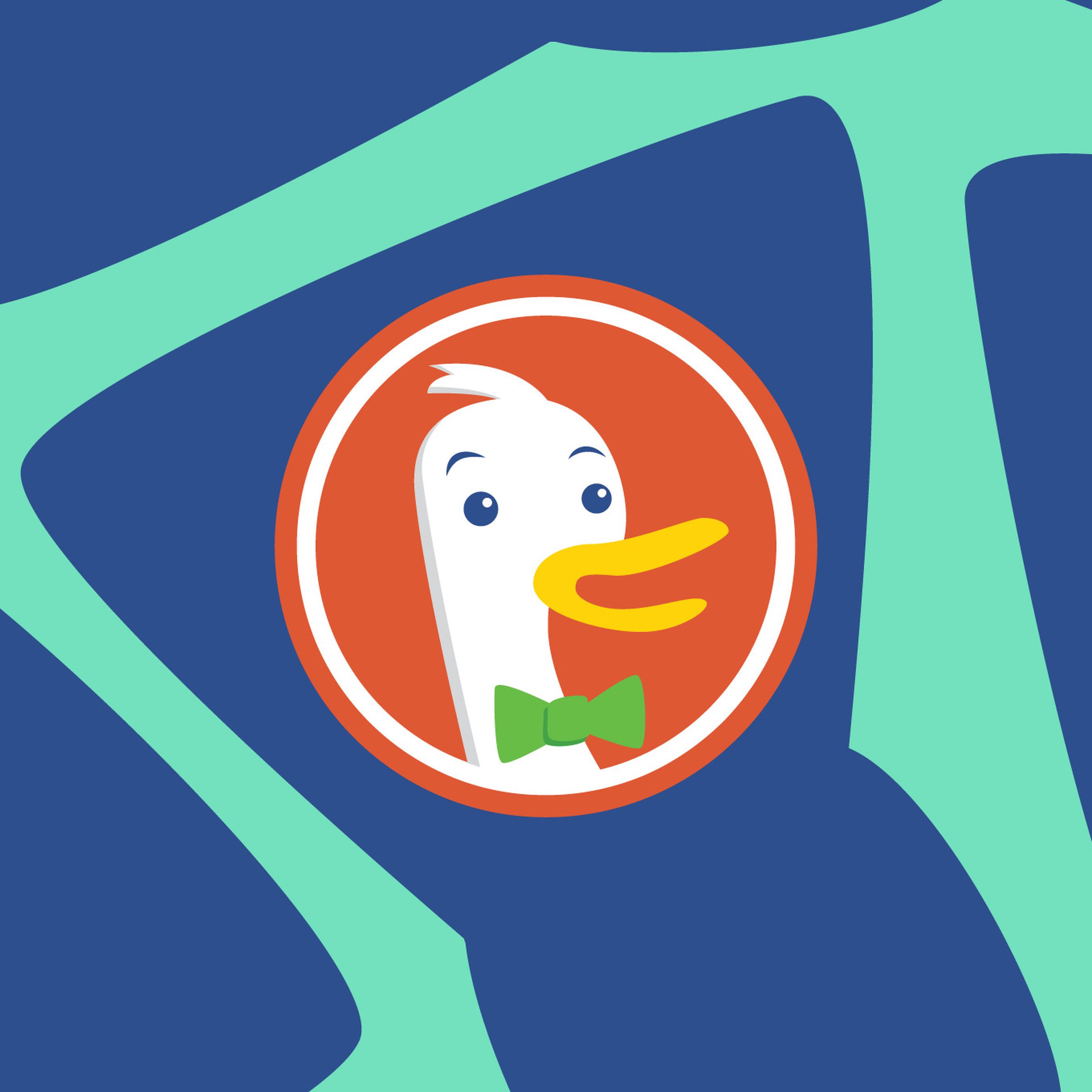 An image showing the DuckDuckGo logo on a blue and green background