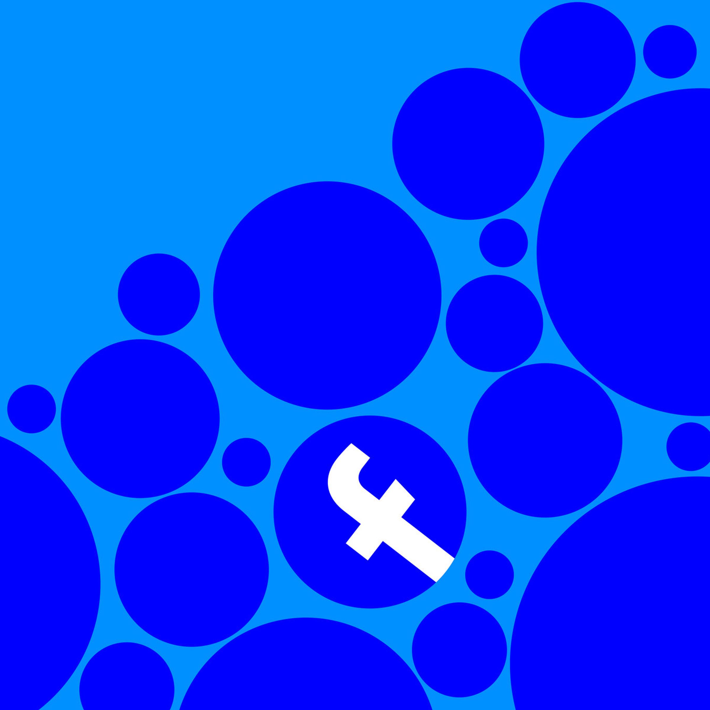 An illustration of Facebook’s logo on a blue background