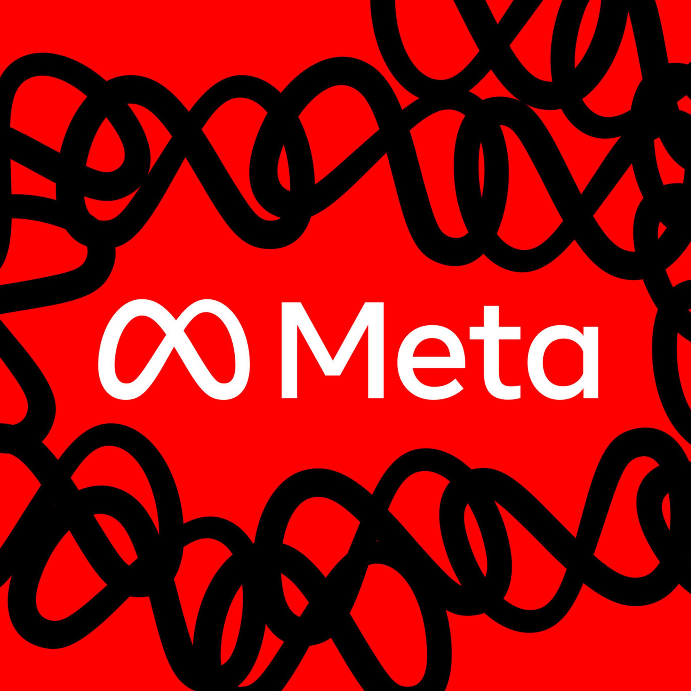 Meta logo in white on red background