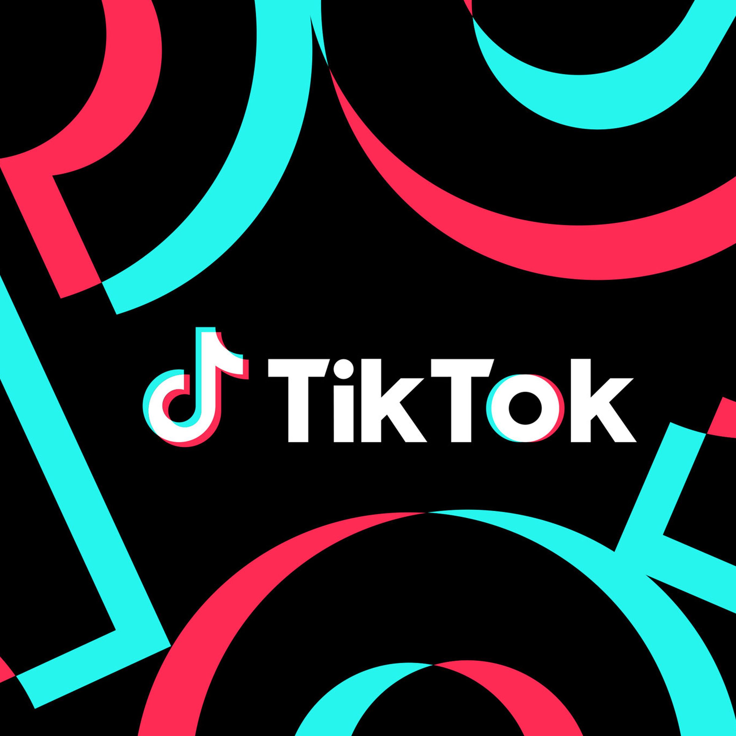 The TikTok logo surrounded by red and letters from the word “TikTok”