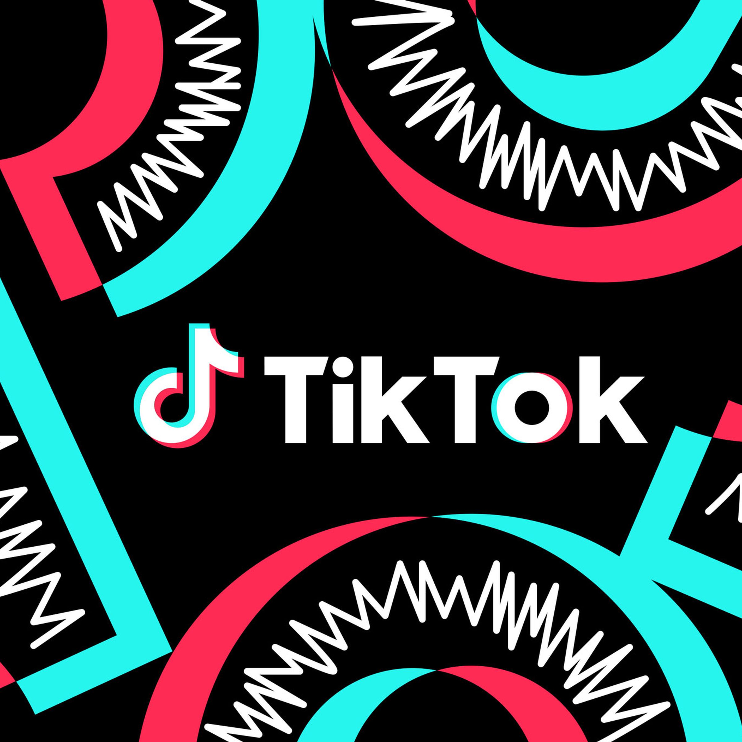 A TikTok logo surrounded by jazzy lines and colorful accents