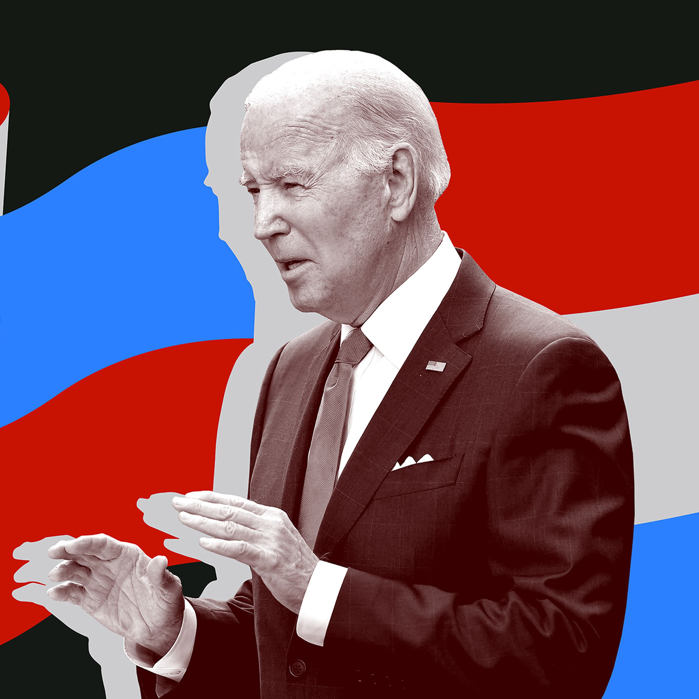 A picture of Joe Biden with red and blue graphics.