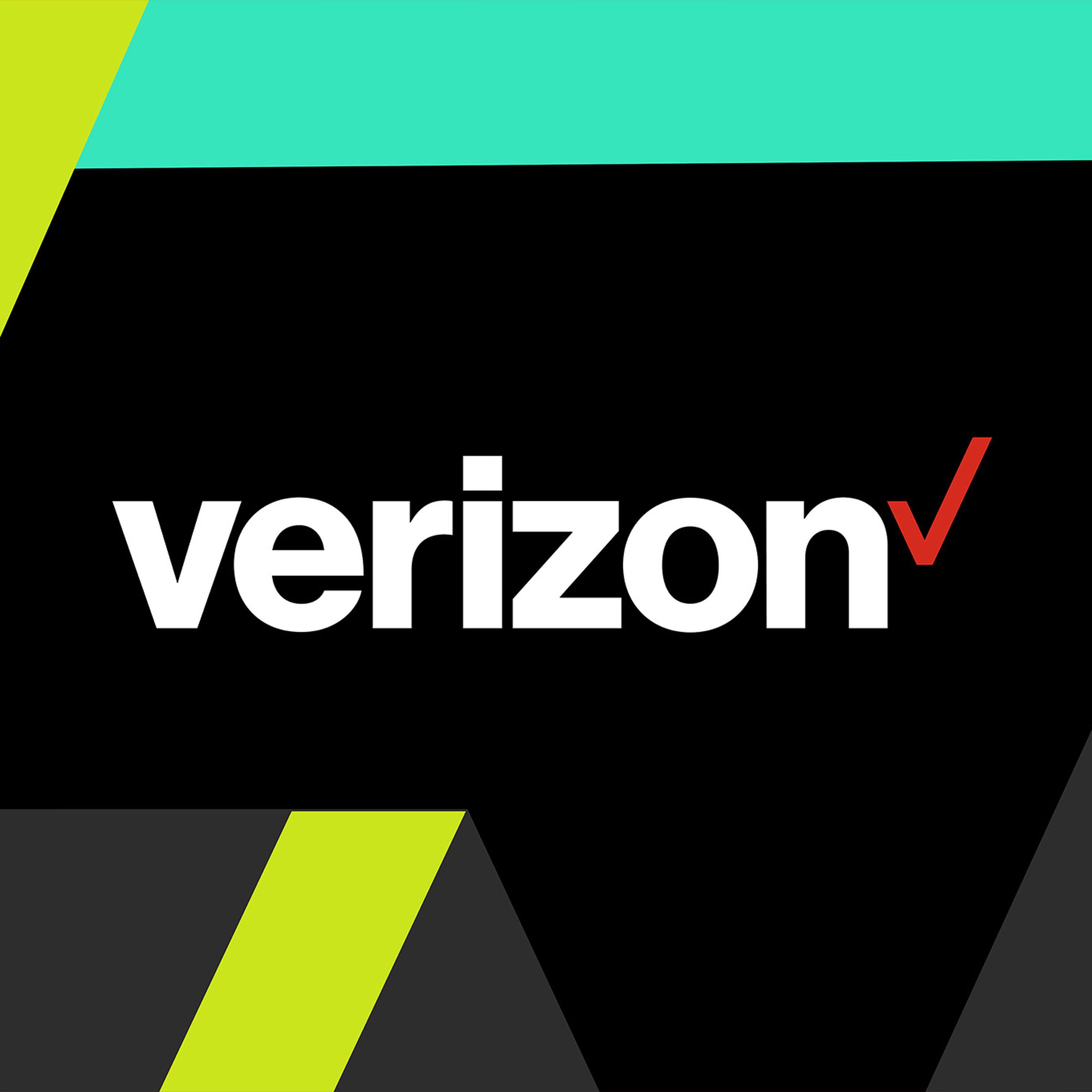 An image showing the Verizon logo on a geometric background